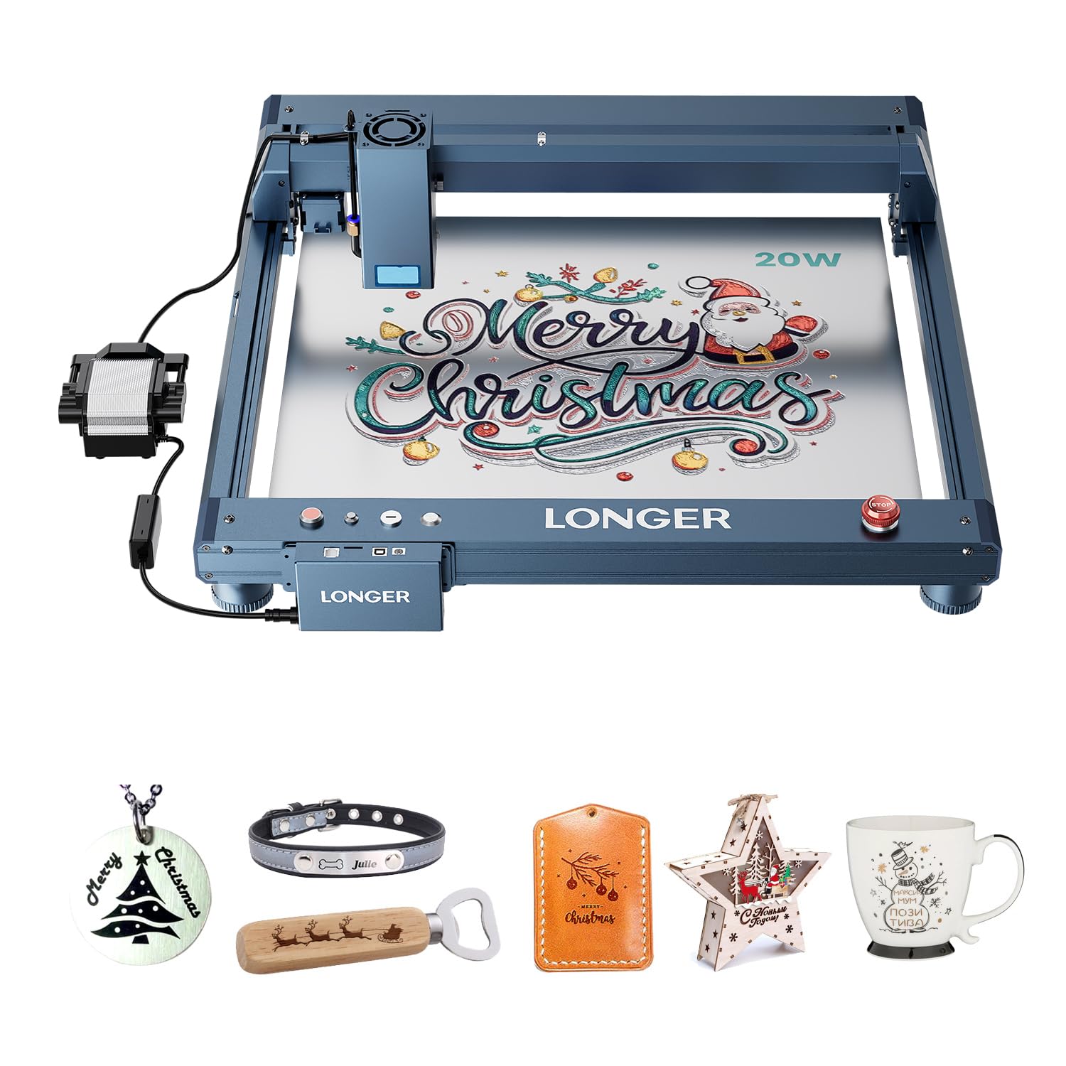 Longer Laser B1 20W - Incisione laser con supporto automatico dell'aria, ideale per lavori fai da te su legno, metallo, carta, acrilico, vetro e pelle, superficie di lavoro 450×440mm