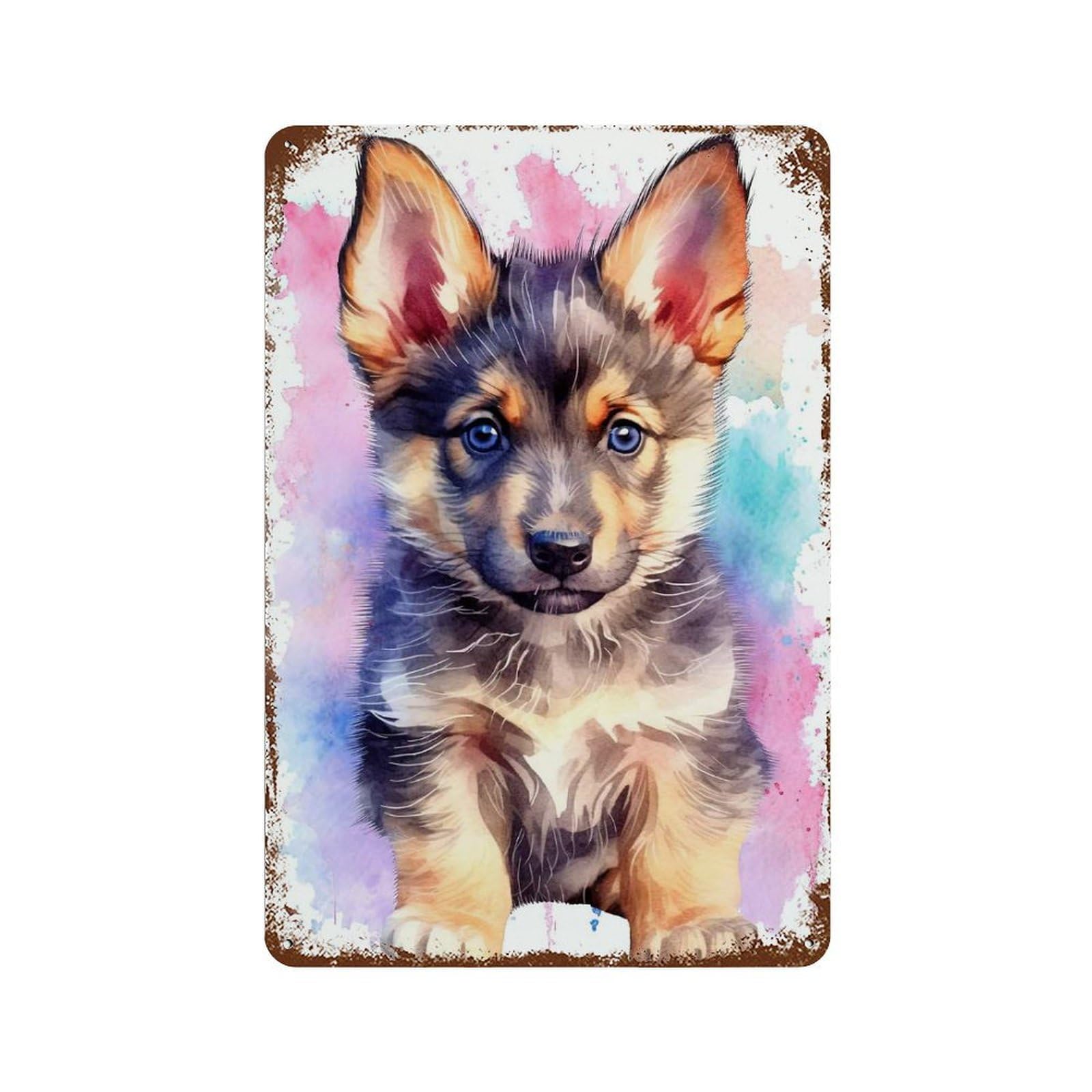 Rust Effect Cute Baby German Shepherd Rustic Tin Plaque 11.8"x7.9", Classic Wall Plaque for Shed, Workshop And Garage Wall Decor