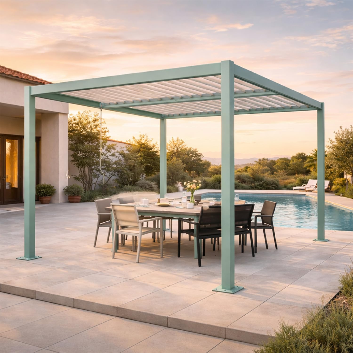 Pergola Bioclimatique Rhodes Aluminium Vert 3x3 m