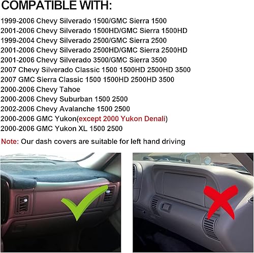 Miniatura 2 de Cubierta de salpicadero para Chevrolet Silverado 1500 2500 3500 1999-2006 Avalanche Chevy Tahoe Suburban GMC Sierra Yukon cubierta de tablero