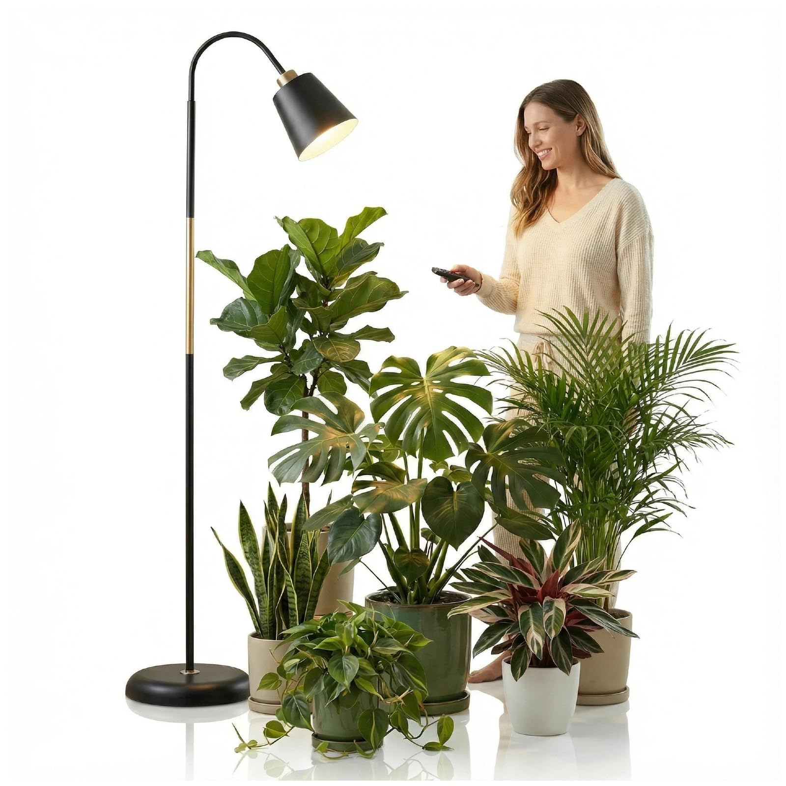 Höhenverstellbares Pflanzenlicht für hohe Zimmerpflanzen, elegantes Wachstumslicht mit Fernbedienung und Timer, 360 Grad Schwanenhals Vollspektrum, 10-100% dimmbar