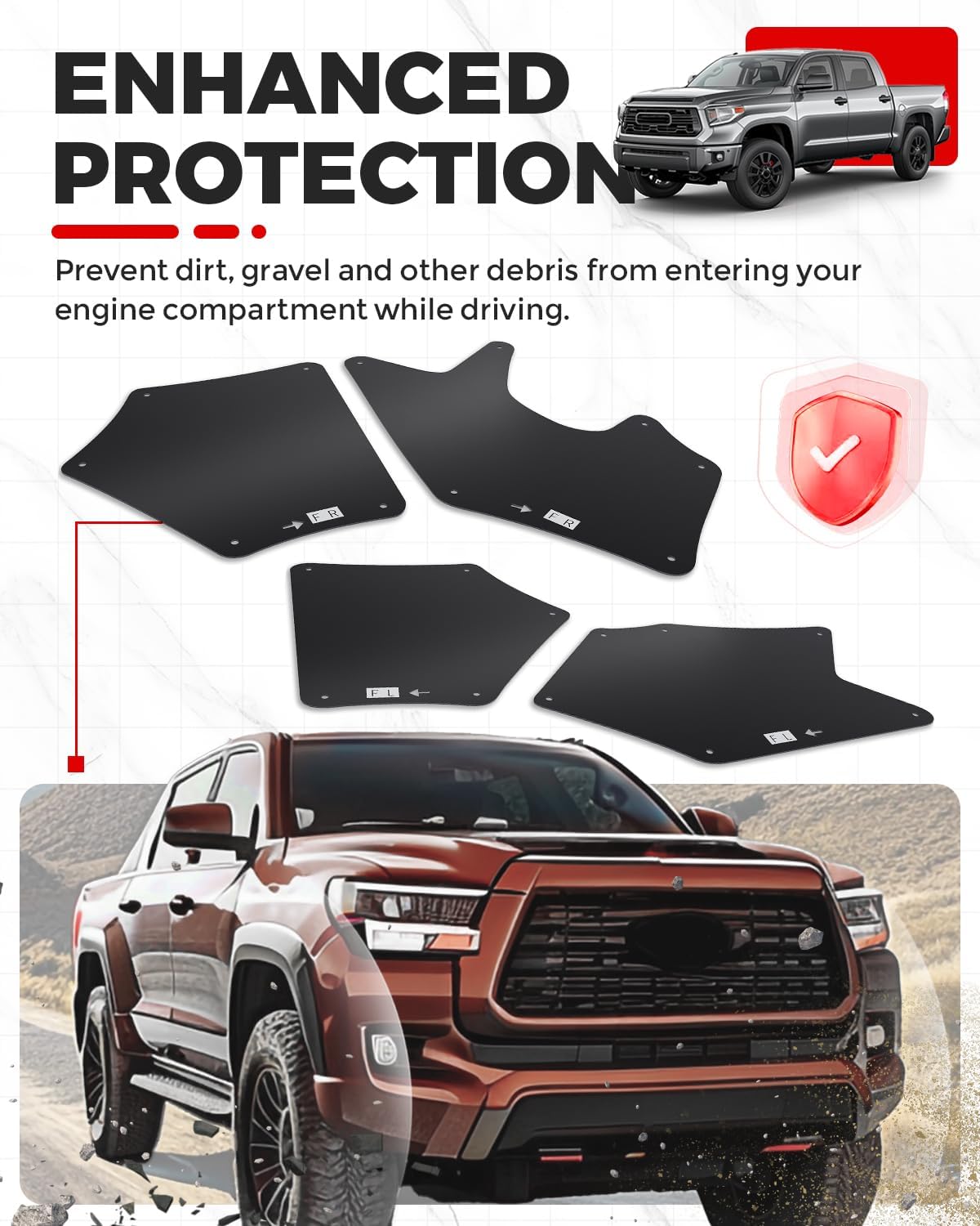 HECASA Front Splash Guards Fender Liner Shields w/Clips Compatible with 2007-2022 Toyota Tundra Sequoia Replace for 53737-0C030 53736-0C030 53739-0C020 Apron Seal Mud Flaps Mudflaps Mudguards 4Pcs