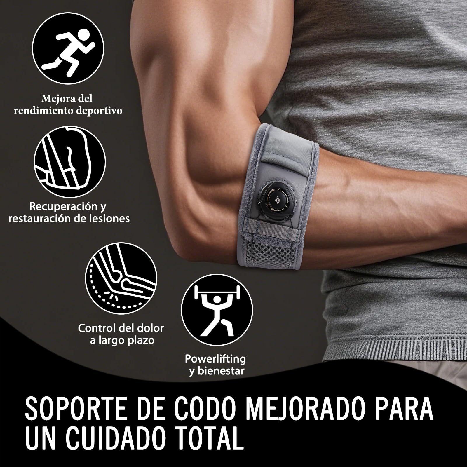 Codera Epicondilitis Hombre Mujer, Codera Tendinitis Codo de Tenista y Golfista, Banda/Cincha Epicondilitis Ajustable para Dolor de Codo, Brazalete Epicondilitis para Padel y Coderas Gym, M/L