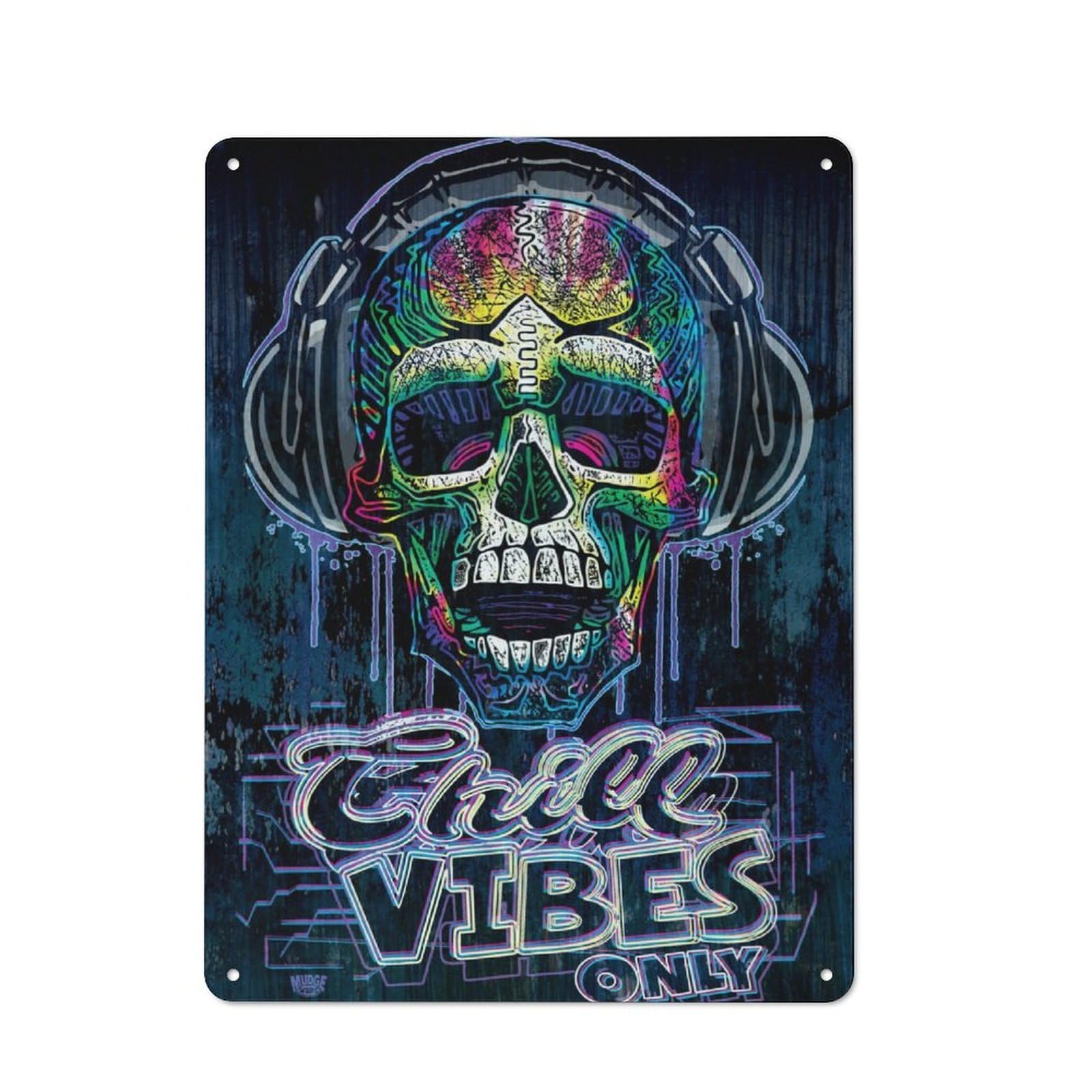 Junmoney Dripping Skull Chill Vibes Classic Metal Wall Decor 40X30cm, Metal Sign For Cafe, Pub, Workshop Or Home Bar, Small Accent For Blank Walls