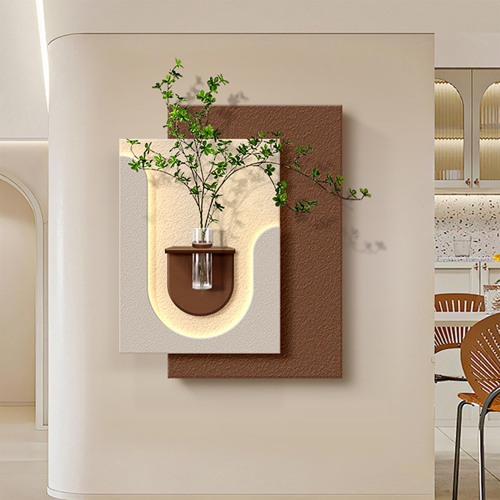 Arte murale a LED in Pietra arenaria con Piante Verdi Artificiali, Scultura Decorativa 3D per Hall di Hotel, Soggiorno, Camera da Letto