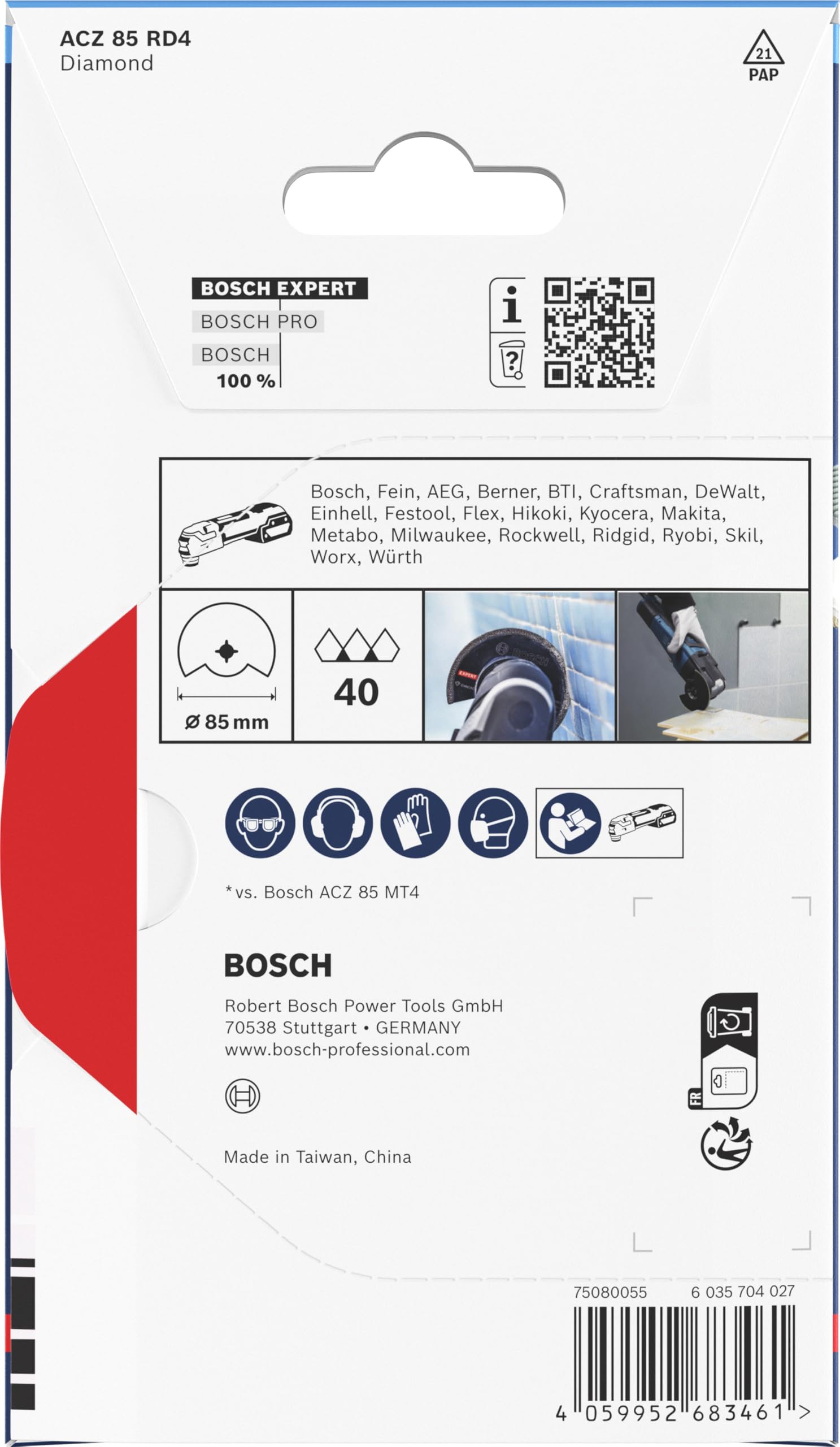 Bosch 1x Brzeszczot do fug EXPERT ACZ 85 RD4 (do Moździerz, Miękkie płytki ceramiczne, Ø 85 mm, Professional Akcesoria Narzędzie wielofunkcyjne)