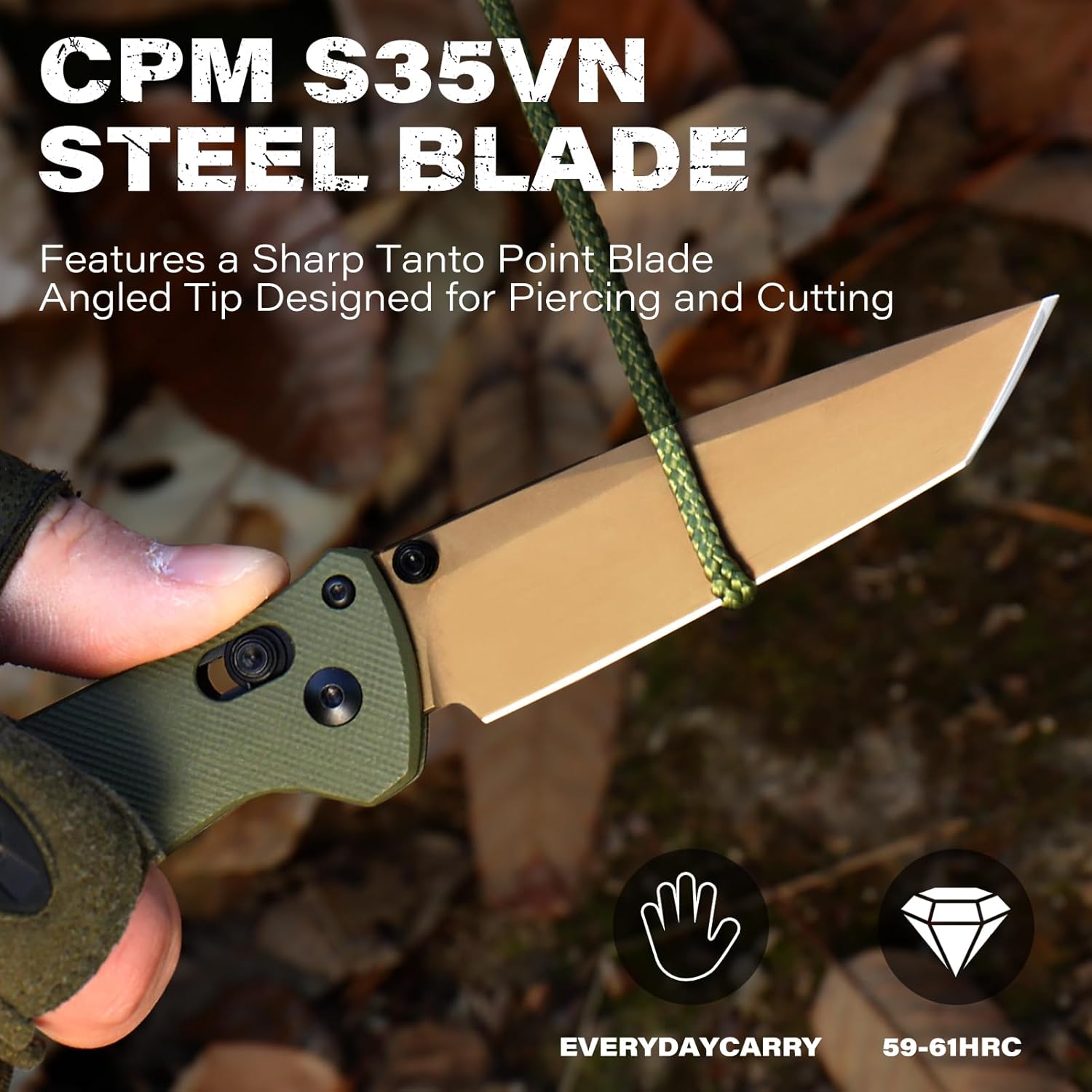 RBLACK 3.3" Tanto EDC Folding Knife with CPM S35VN Steel & G10 Handle, Featuring Axis Lock, Reversible Clip, Lightweight Tactical Design, Perfect for Daily Carry and Gifts, Olive Green