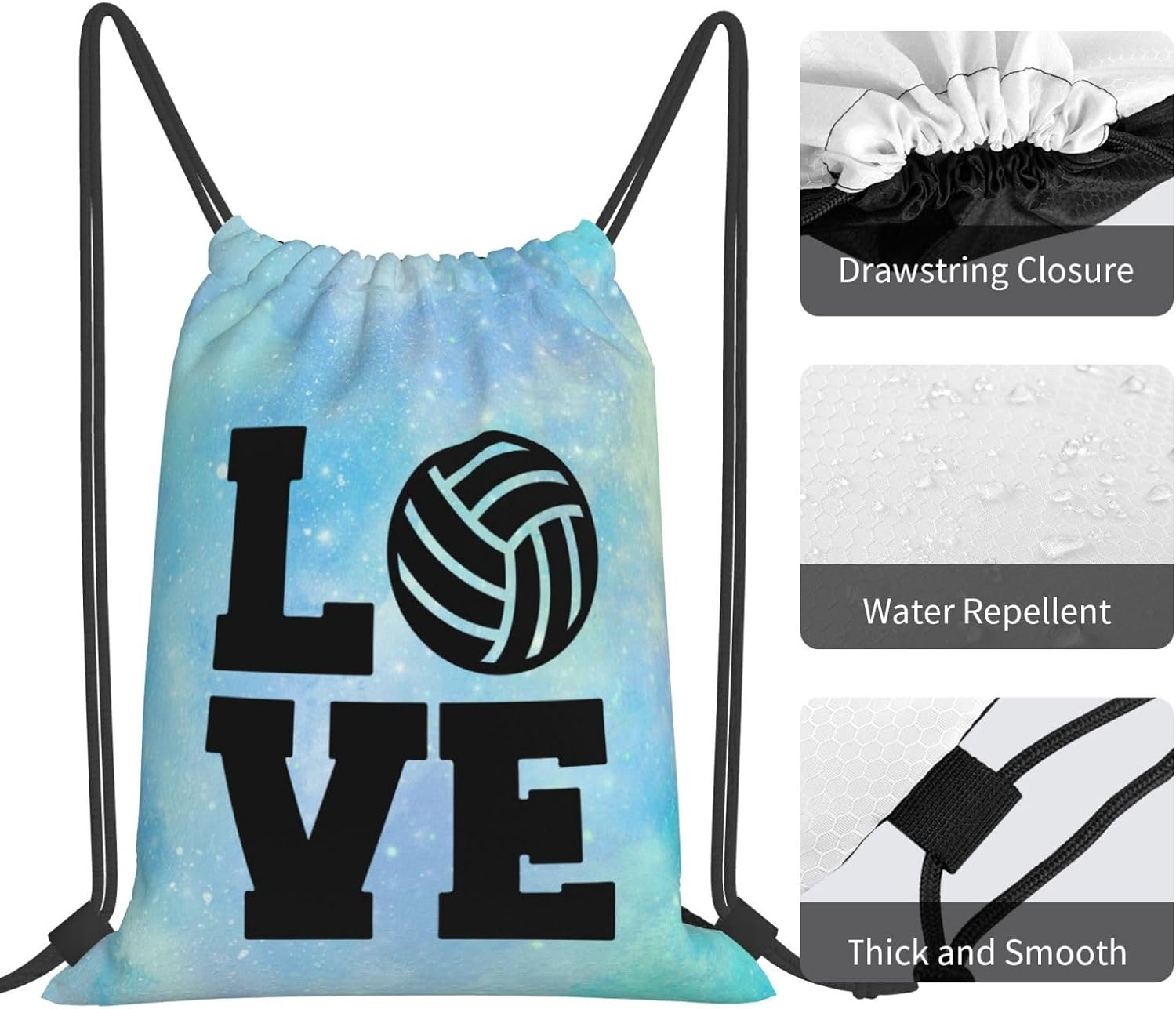 Love Volleyball Unisex Drawstring Backpack Bag Sport Gym Travel Swim Sackpack - Image 5
