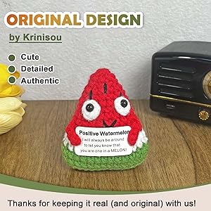 Krinisou Positive Animals Watermelon Gifts, Crocheted Emotional Inspirational Fruit, Funny Mini Crochet Encouragement Gift for Women Her Friends