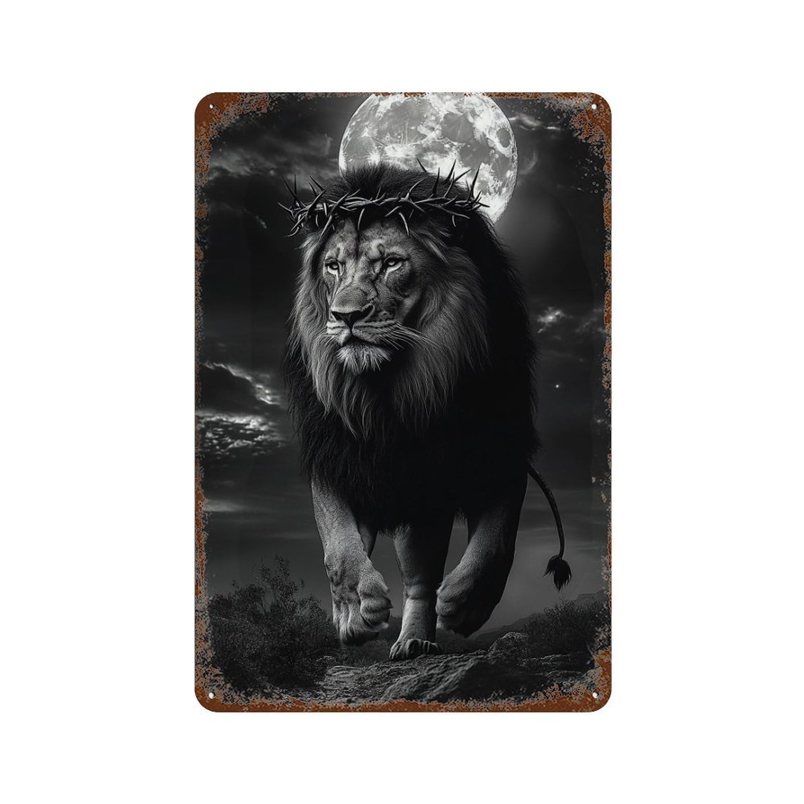 Rust Effect Regal Lion Moonlit Majesty -1 Distressed Metal Wall Sign 11.8"x7.9", Farmhouse Wall Decor for Office, Studio And Wall Decor