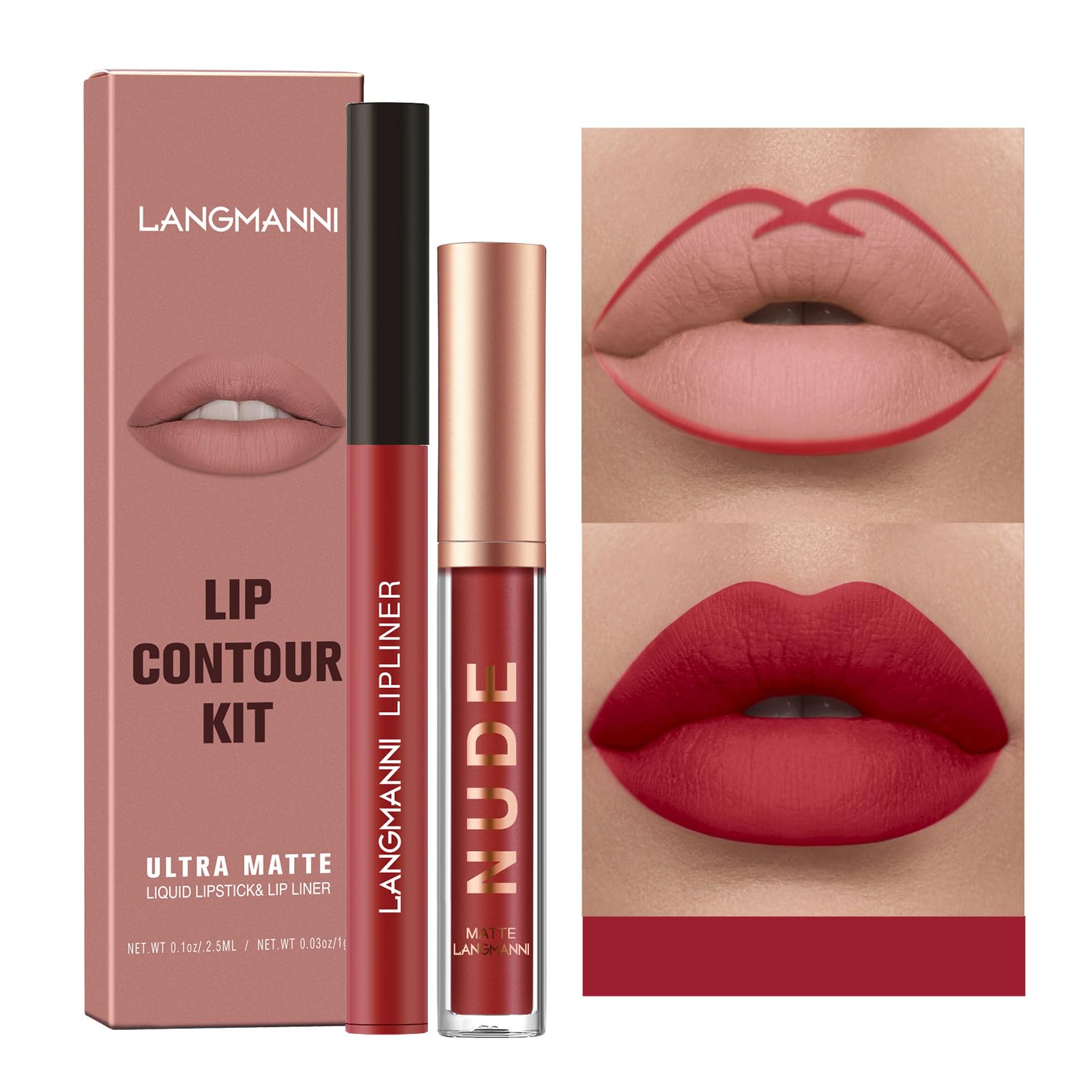 2Pcs Lip Liner y Lipstick Set, Lápiz Labial Natural Kit de Maquillaje de Labios One Step, Pigmento Aterciopelado Nude Lip Stain Impermeable Brillo de Labios de Larga Duración Set de Regalo (#12)