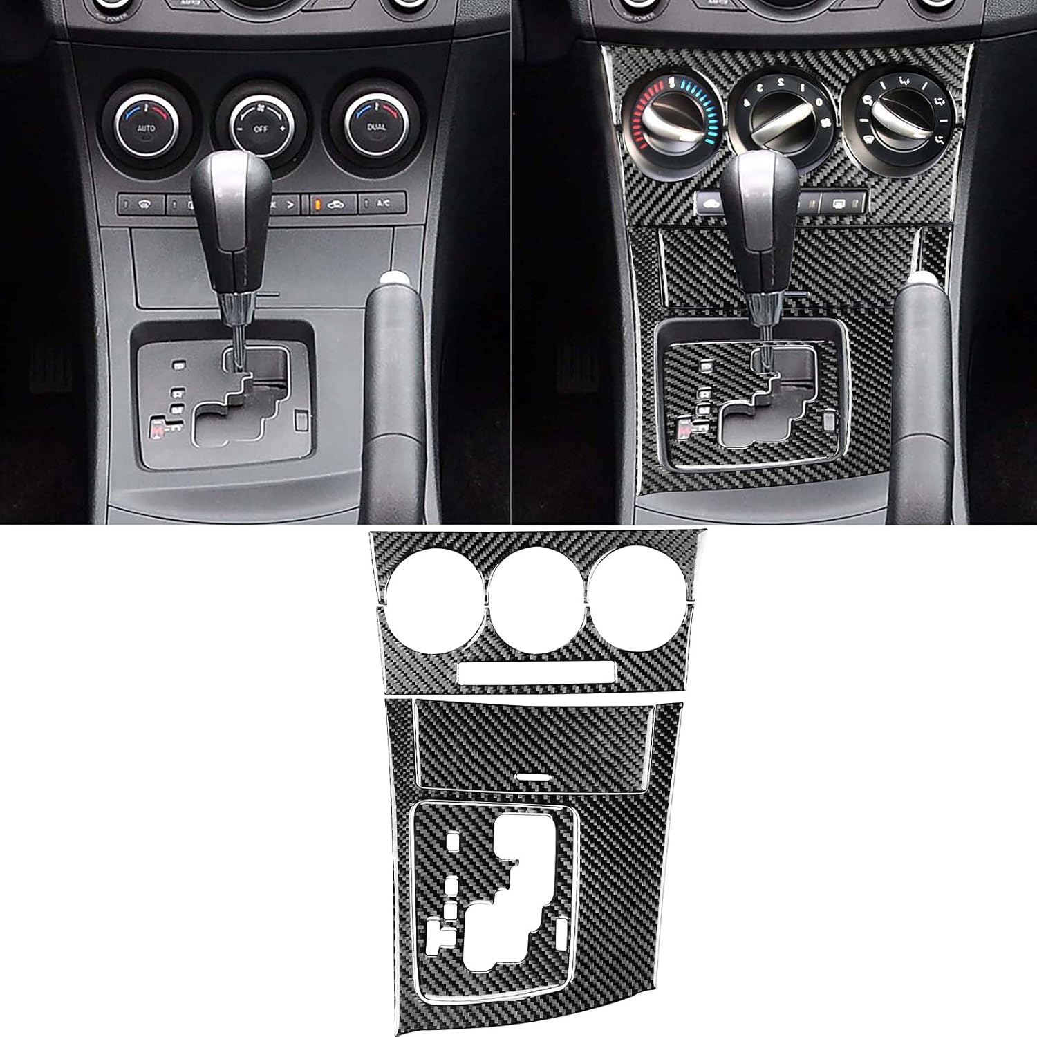Real Carbon Fiber Center Air Condition Frame Gear Shift Set Cigarette Lighter Panel Decal Accessories Interior Trim Sticker Cover Compatible with Mazda 3 Axela 2010-2013 Mazdaspeed 3 Black- A - Kit