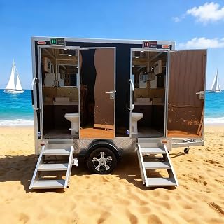Portable Restroom Trailer with Sink and Shower Station, Climate Controlled Mobile Toilet for Commercial Events, Job Sites, Parties and Outdoor Gatherings