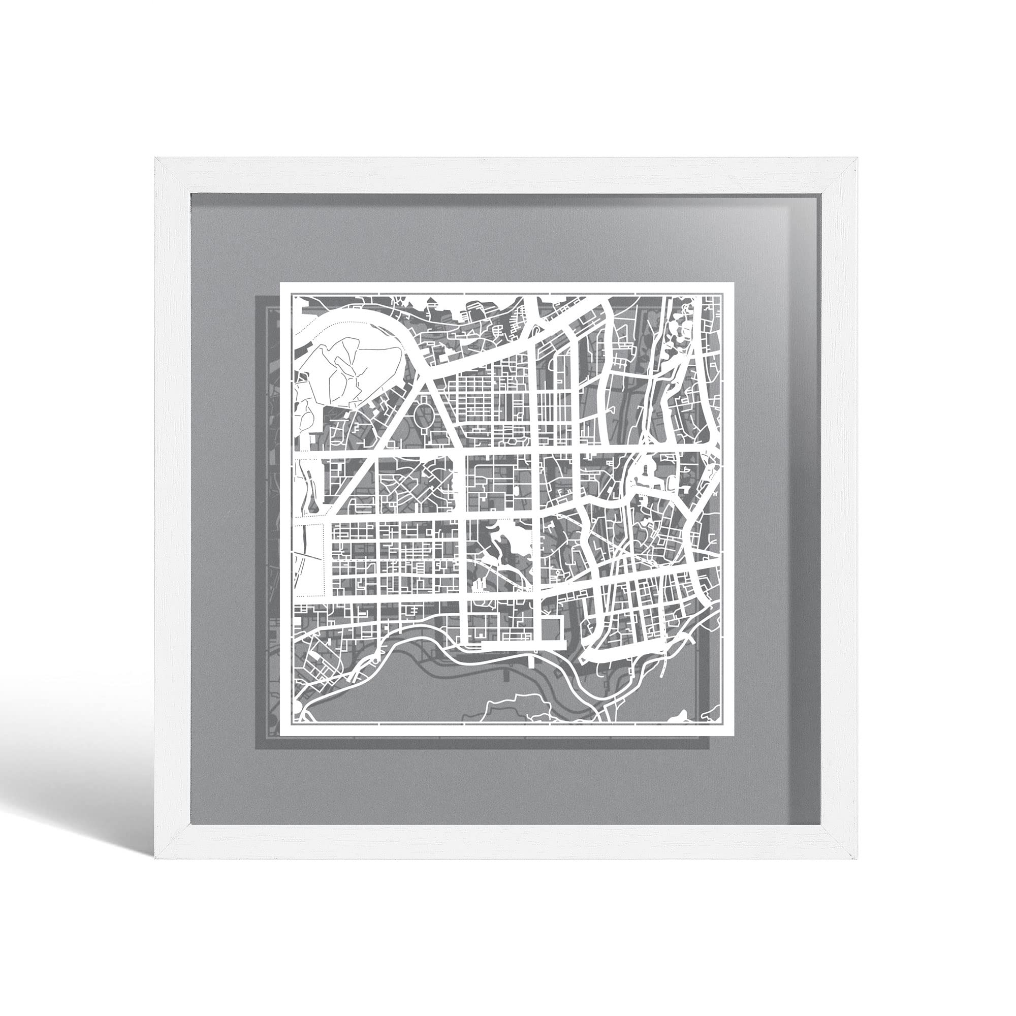 O3 DESIGN STUDIO Shenzhen Paper Cut Map framed, White map, White frame, 9x9 inches, Gift Boxed, 4 background color, self-changing, Paper Art — image 1