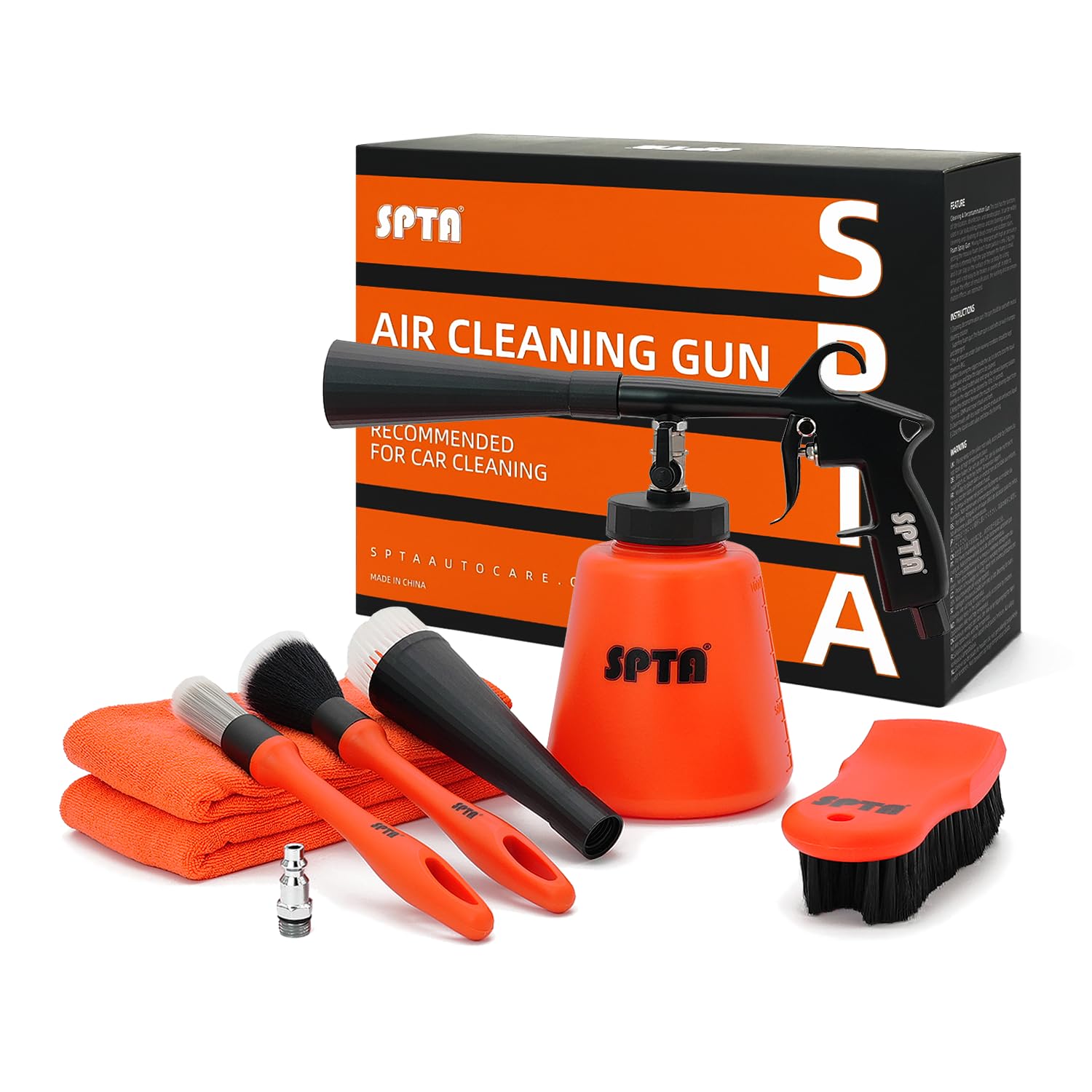SPTA High Pressure Car Cleaning Gun, Cleaning Gun, Car Interior Washing Kit, Detailing Wash Gun with Metal Spinner for Seat Carpet Roof Dashboard, Essential Car Detailing Kit, 1L Bottle