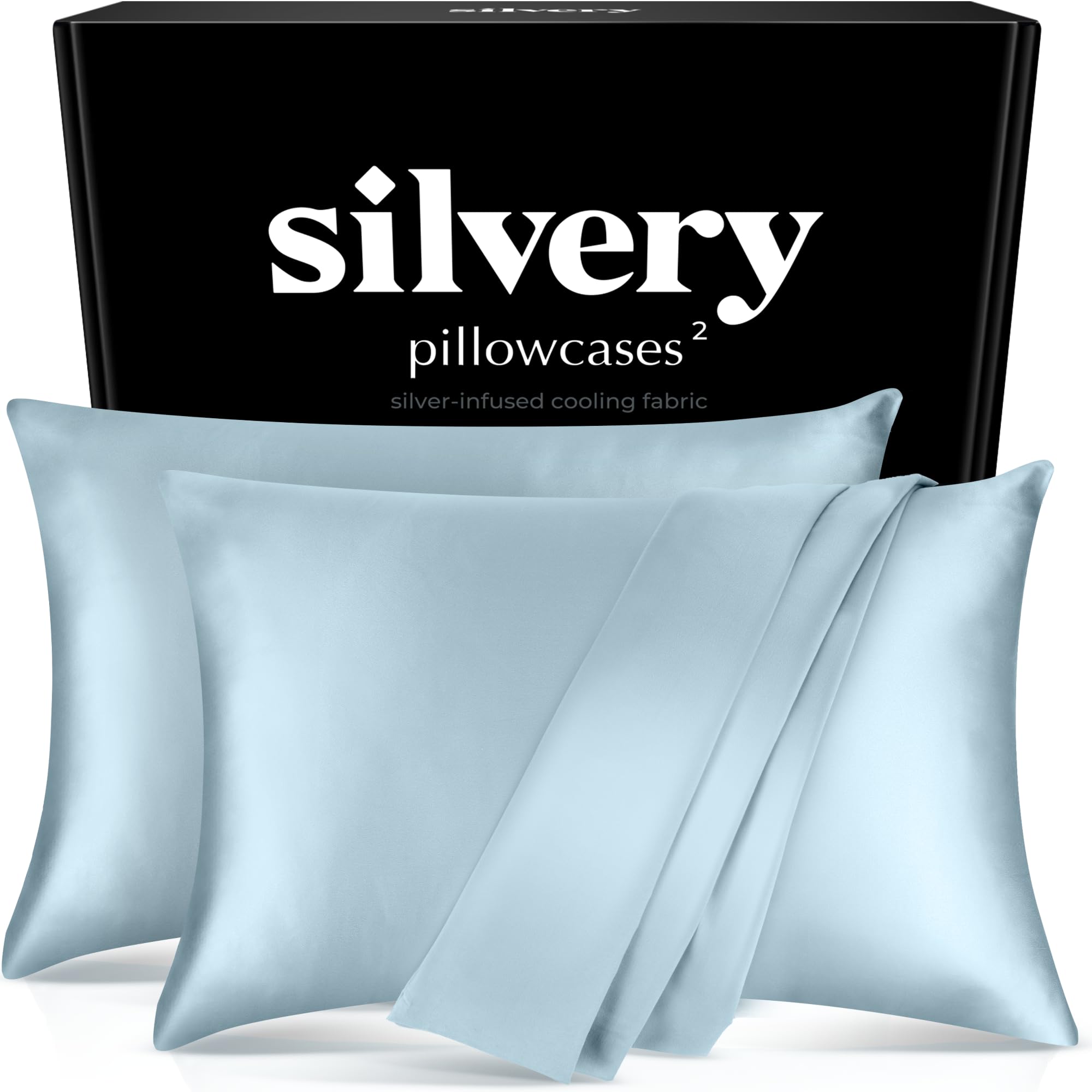 Silvery Silver Infused Pillowcase Set Ice Blue
