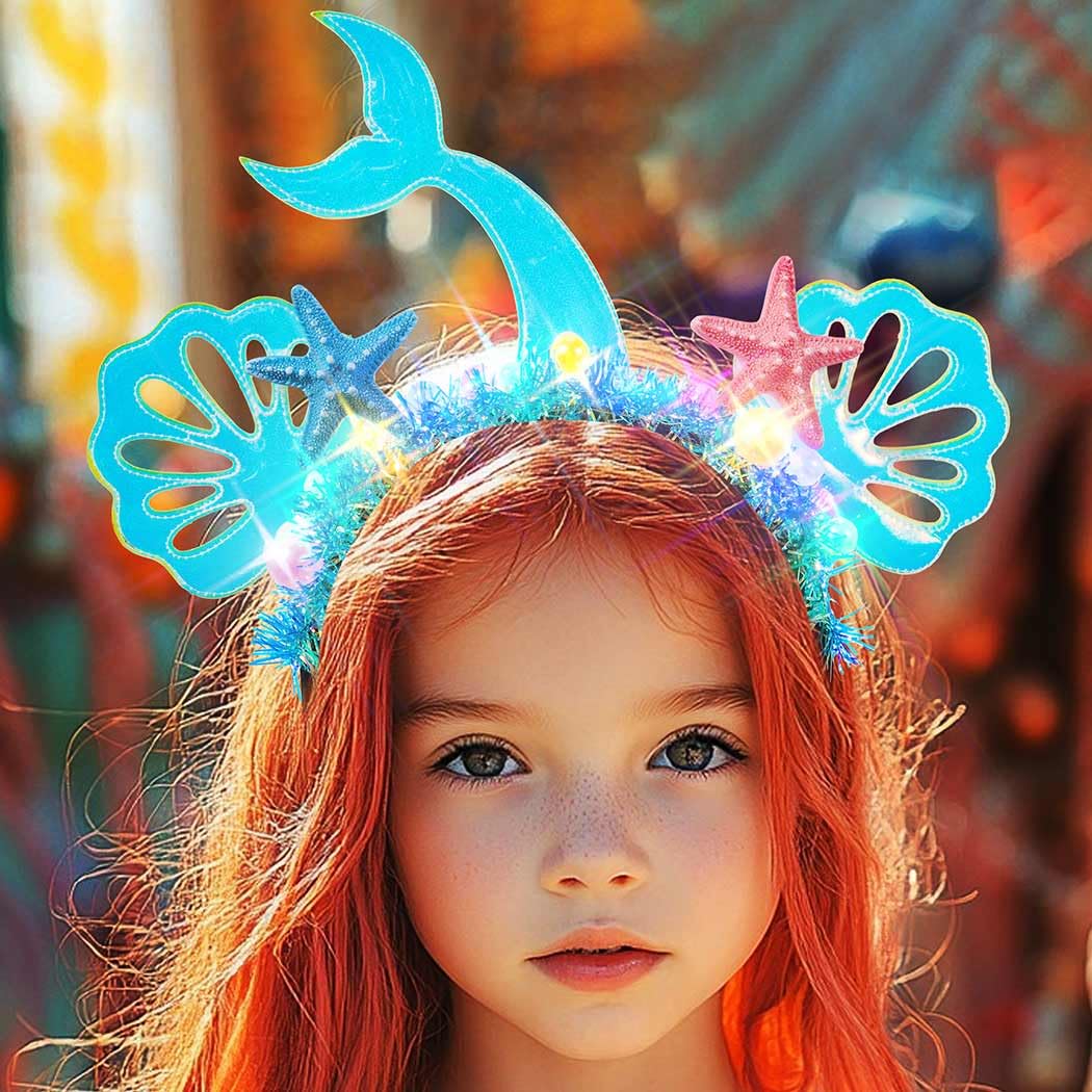 CAKURE Light Up Headband Led Mermaid Headbands Glowing Starfish Hair Band Mermaid Hair Accessories for Women and Girls - Image 5