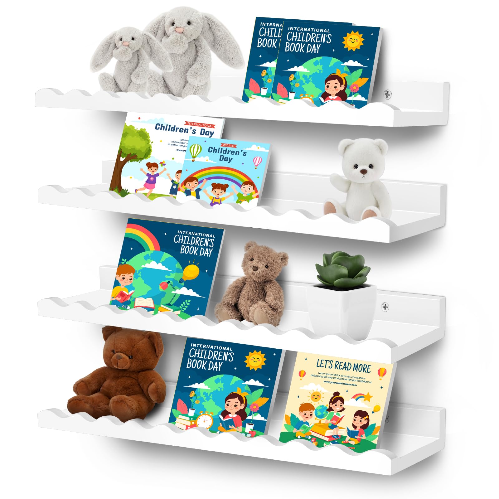 KEDEMAS Nursery Book Shelves, Floating Book Shelves for Wall, Scalloped Shelves for Wall Decor and Storage Perfect for Books, Toys, Photo Frames, and Nursery Décor (White)