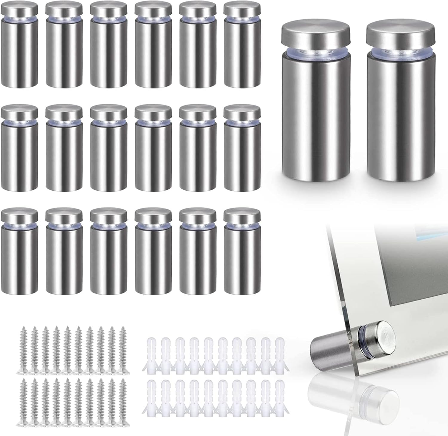 Glass Sign Fixings Standoff Bolt Stainless Steel,Wall Advertising Display Nails for Acrylic Posters Picture Frames Mirrors Holder 20pcs (12x25mm)