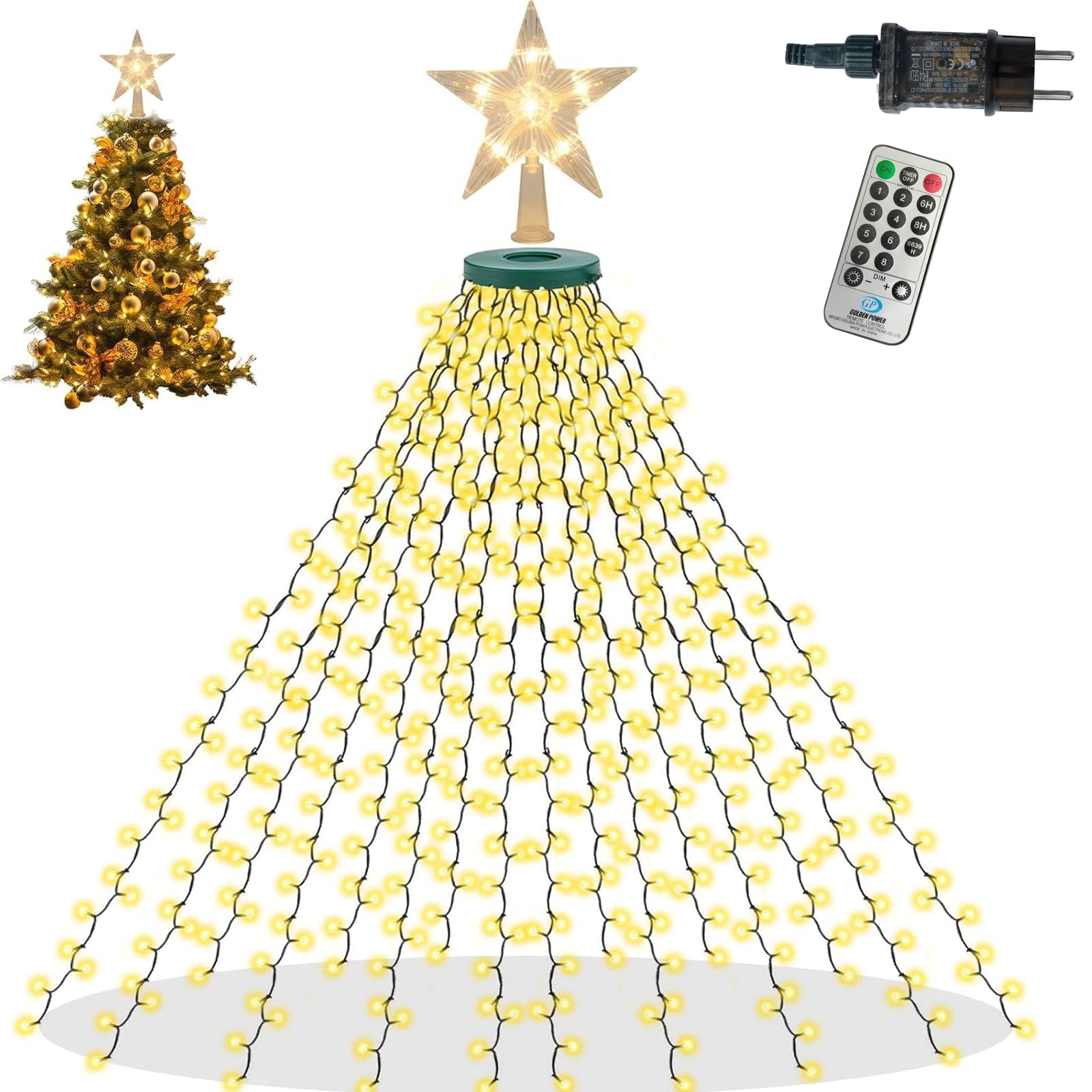 Luci A Cascata Per Albero Di Natale LED - 3 Metri, 400 LED, 8 Modalità, Telecomando, Impermeabile IP44 - Per Interni Ed Esterni