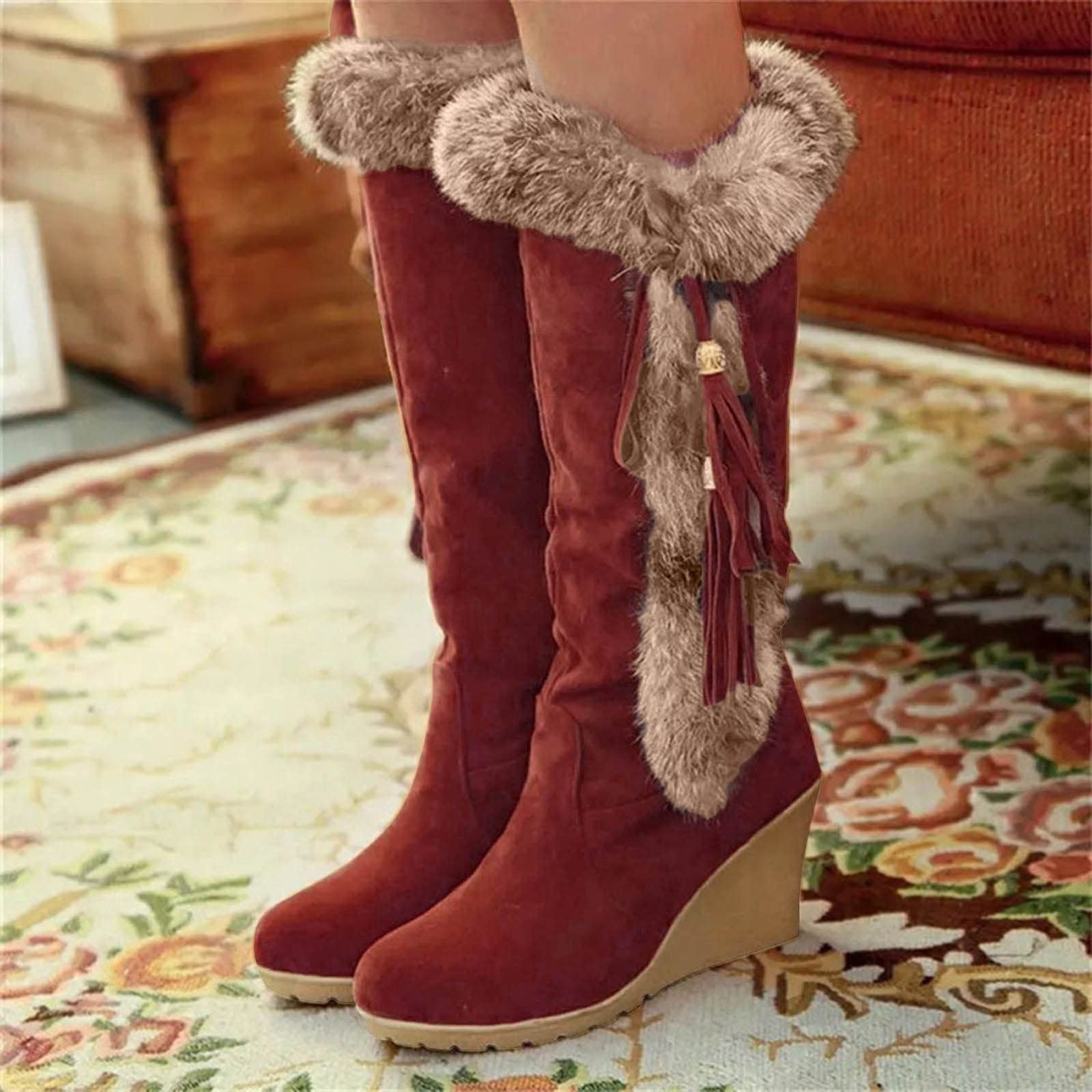 Generisch Botas de invierno para mujer, forradas, cuña, botas altas hasta