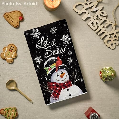 Miniatura 4 de Artoid Mode Juego de 2 toallas de cocina con diseño de muñeco de nieve negro Let It Snow con diseño de árboles de Navidad, 18 x 26 pulgadas