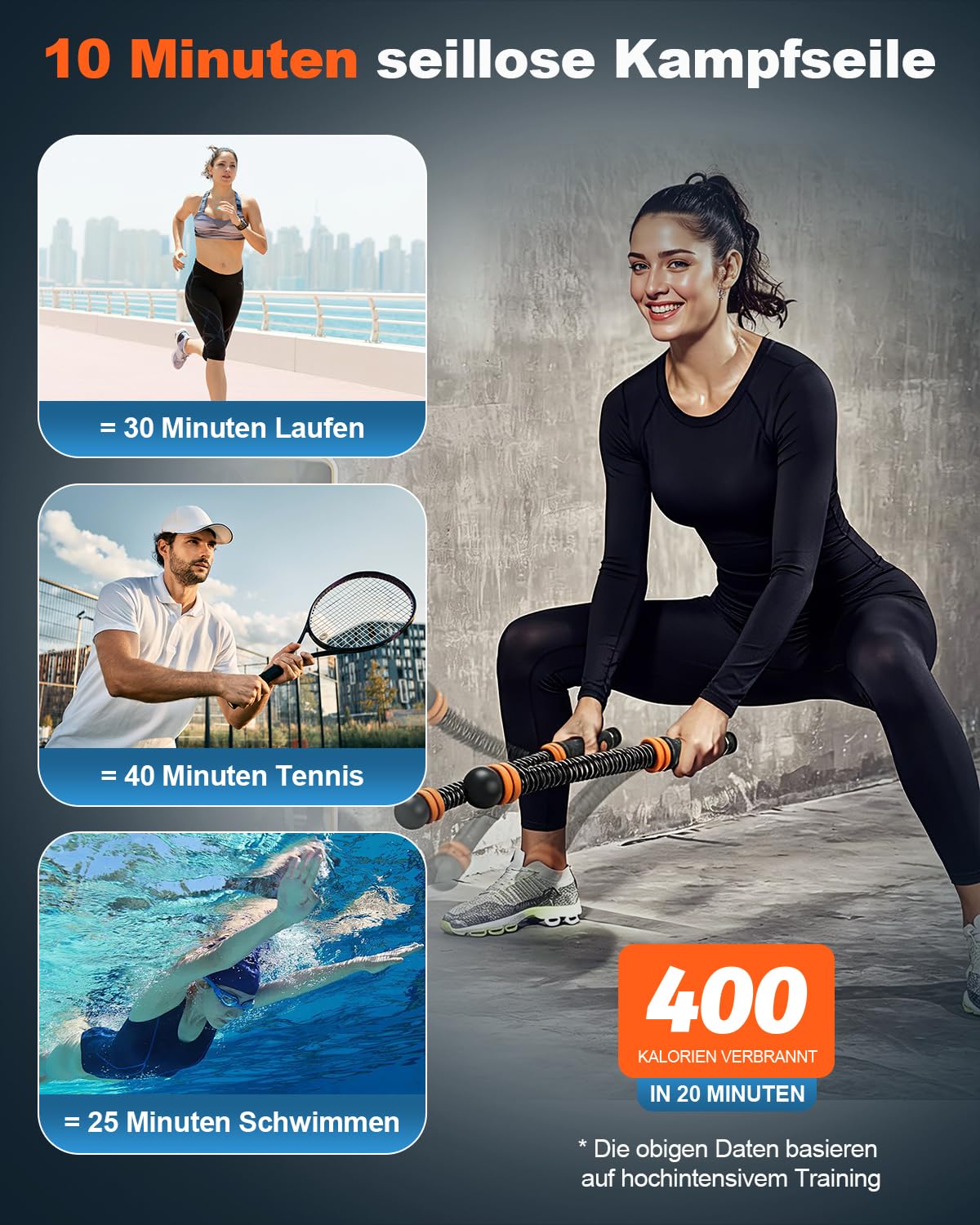 Battle Ropes Ropeless, Battle Rope ohne Seil, mit 8 einstellbaren Widerstandsfedern und Aufbewahrungstasche für das Training zu Hause, tragbar für Krafttraining und Cardio-Fitness