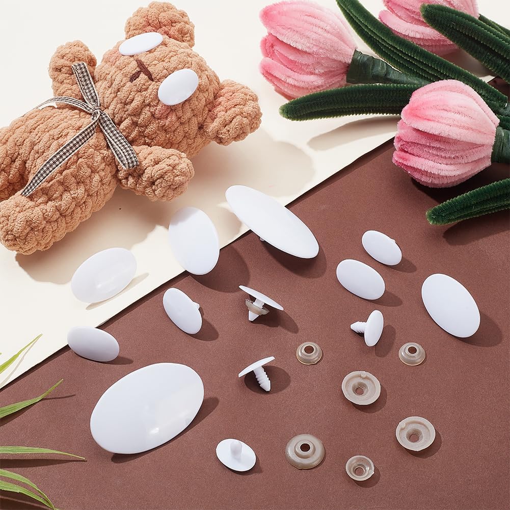 PH PandaHall 120PCS White Safety Eyes, 0.83-1.85inch Oval Plastic Safety Eyes 6 Size Stuffed Animal Eye with Washers for Crochet Plush Animal Amigurumi Needle Felting