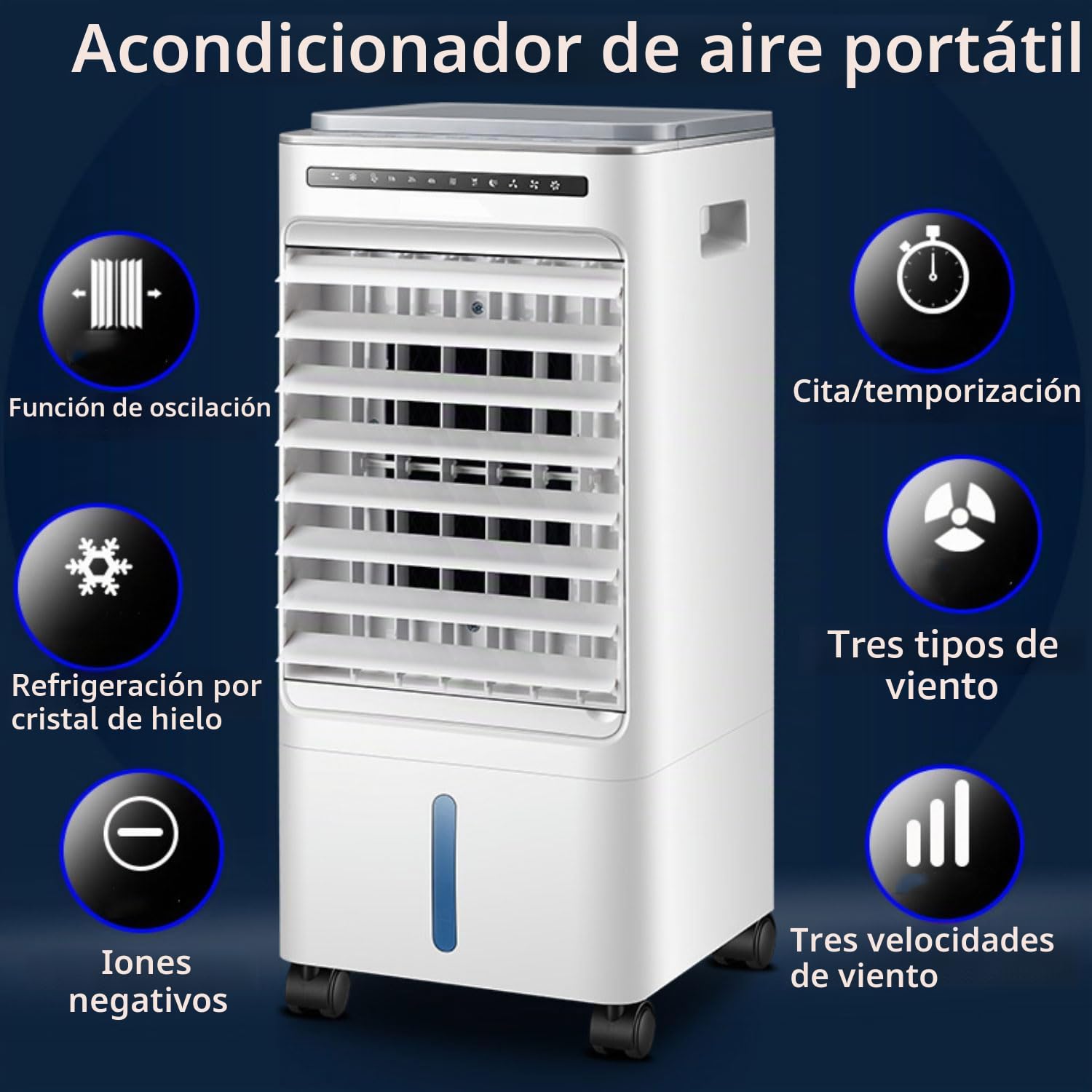 Aire Acondicionado Portatil Aire Acondicionado Móvil Silencioso Portátil Enfriador De Aire 3 En1,3 Velocidades Oscilación 60° Adecuado Ventilador de Enfriamiento para Dormitorio Oficina Camping