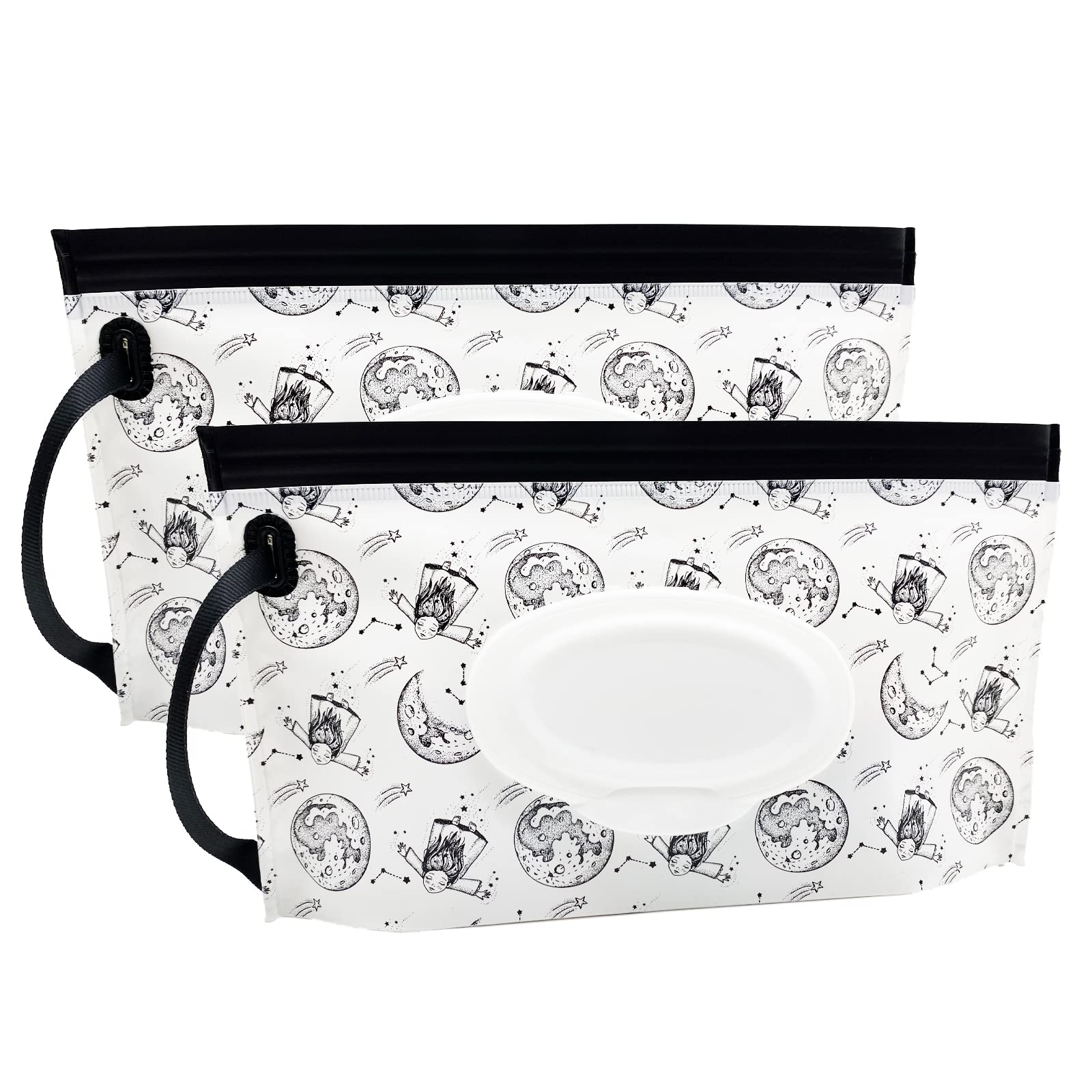 VOONGOR Portable Refillable Wet Wipe Pouch, Reusable Travel Wipes Holder & Case, Lightweight Flushable Diaper Wipes Container for Baby (Moon Girl)