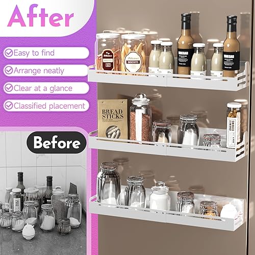 Miniatura 6 de DPZM Paquete de 4 estantes magnéticos expandibles para especias, ancho ajustable estante magnético fuerte de 11.8 a 22 pulgadas, ahorro de espacio
