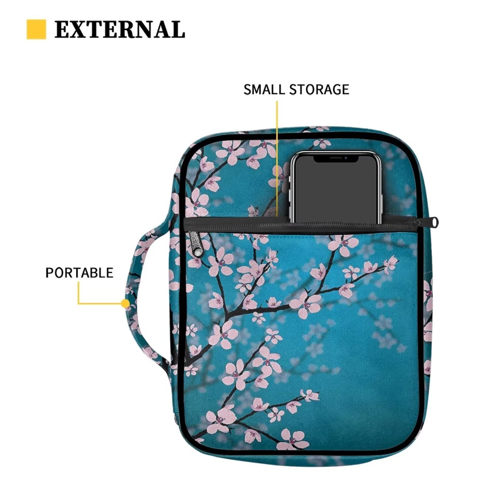 ZIATUBLES Plum Blossom Print Bible Covers Bible Case Large Capacity Bible Bag with Handle Bible Tote Bag Zipper Pocket for Women Men Bible Cover for Bible Study Supplies - Image 4