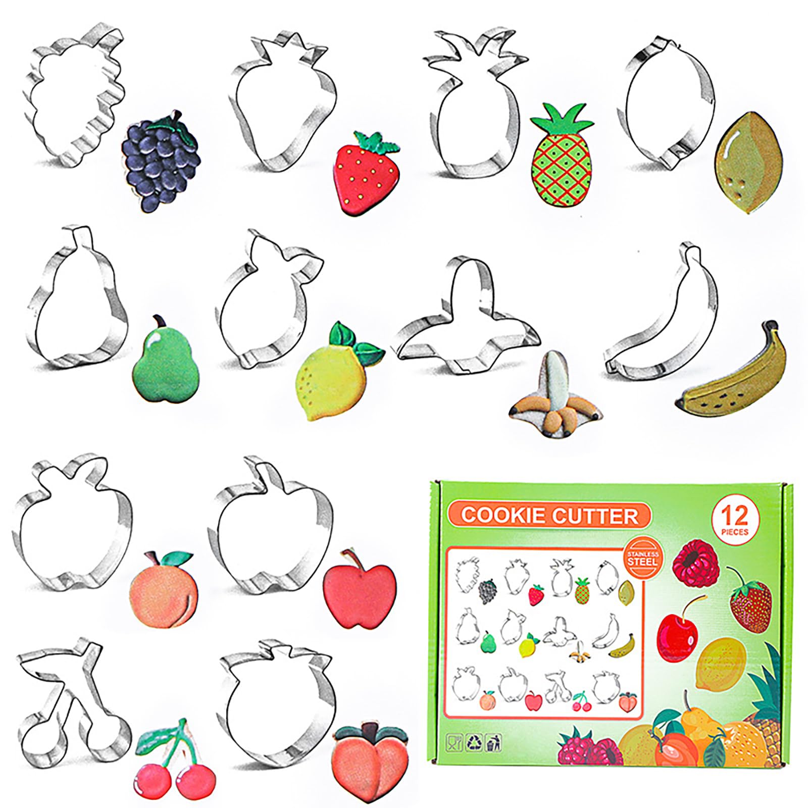 RoseFlower Fruit Cookie Cutters Set, 12 Style Cookie Cutter Set for Homemade Biscuits, Stainless Steel Cookie Food Cutter Molds for Birthday DIY Christmas Valentine's Day Halloween