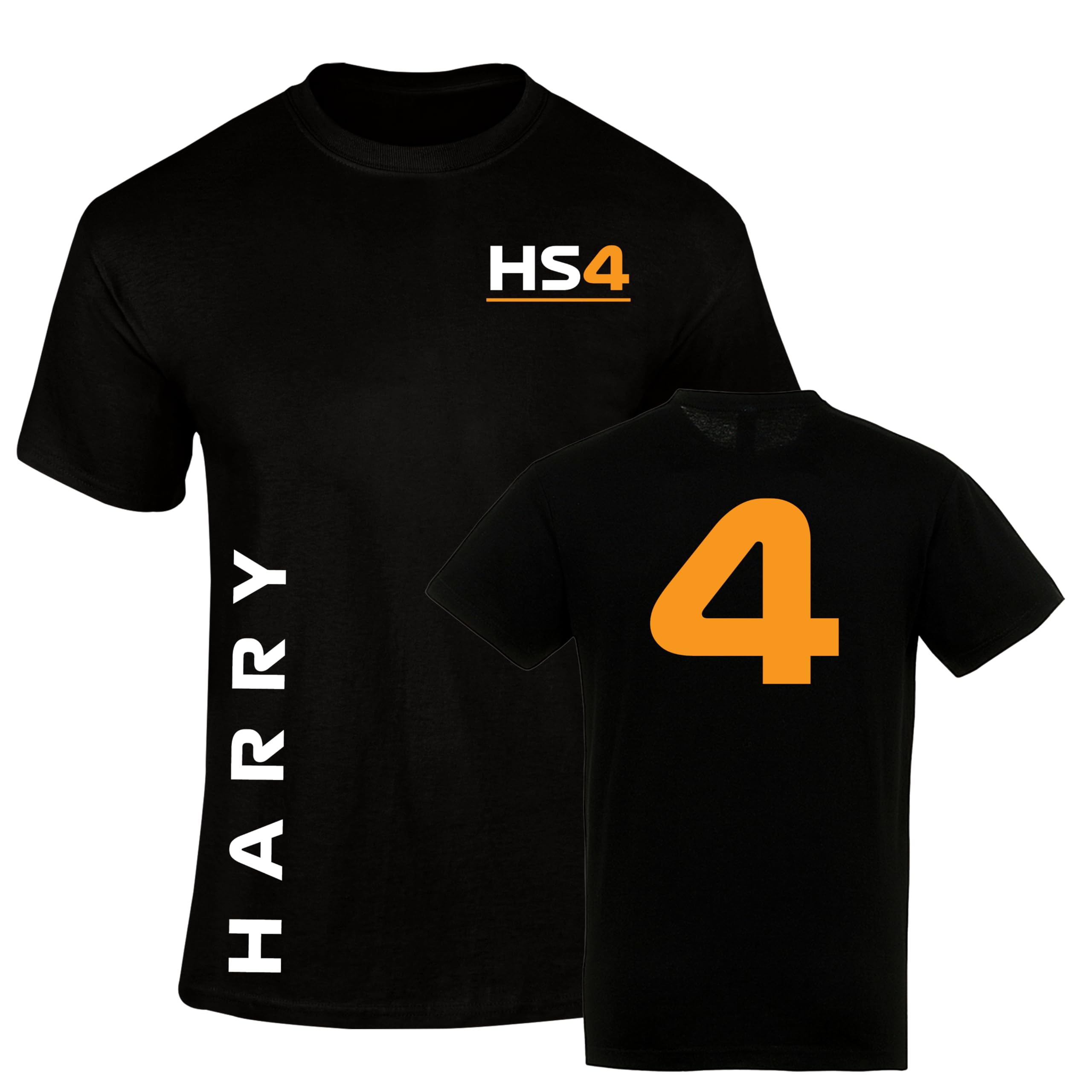 Personalised Formula Racing T Shirt Orange – Grand Prix Circuits Tee, Motorsport Fan Top, T-Shirt for Kids and Adults - Black 9-11 Years