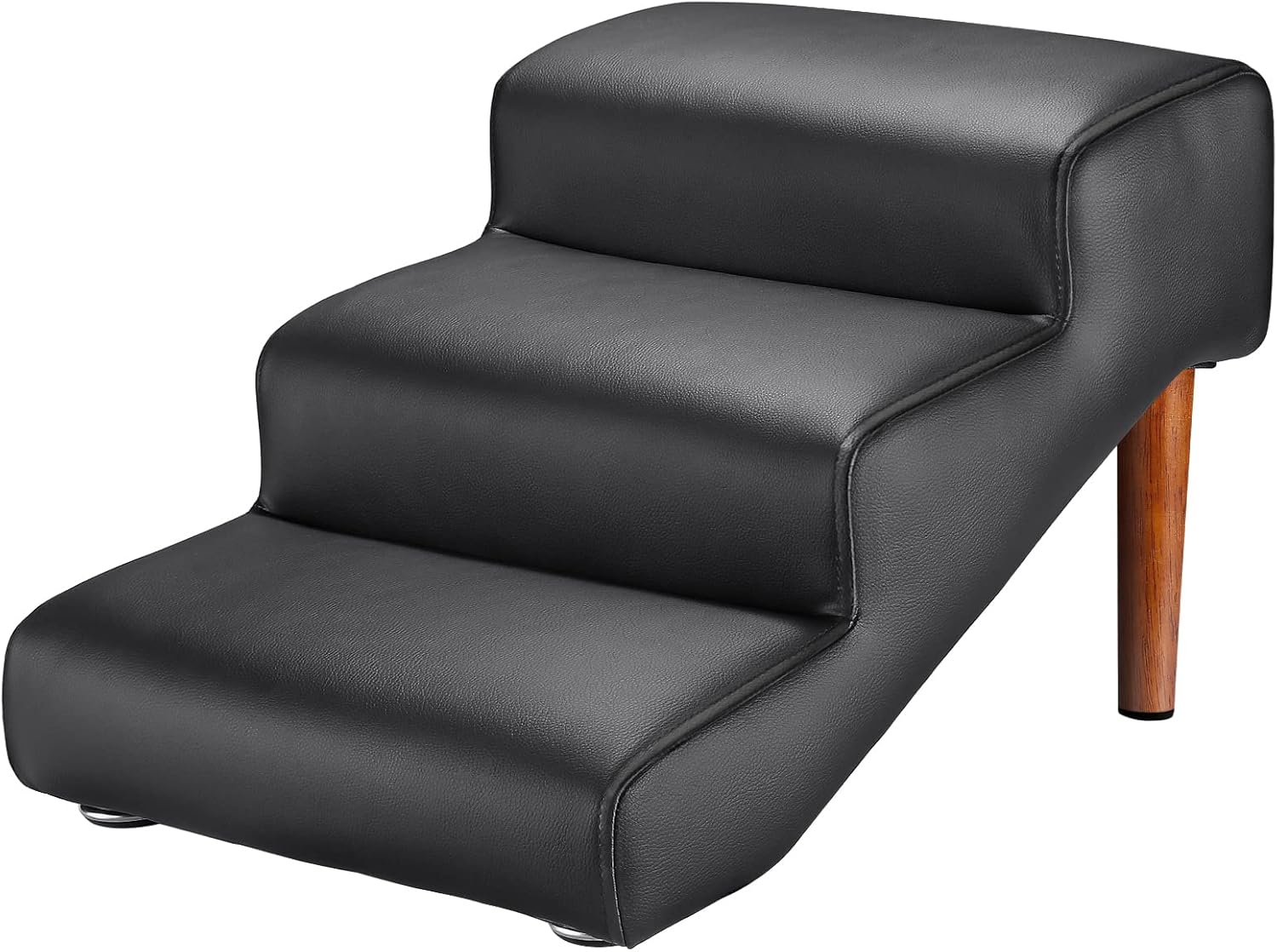 Senneny Black Faux Leather Dog Stairs, for Pets up to 150 lbs, Waterproof, Scratch Resistant Pet Steps/Stairs with High Density Foam and Detachable Wooden Legs, Black, 3 Step Black/3-Steps(14 Inch High)