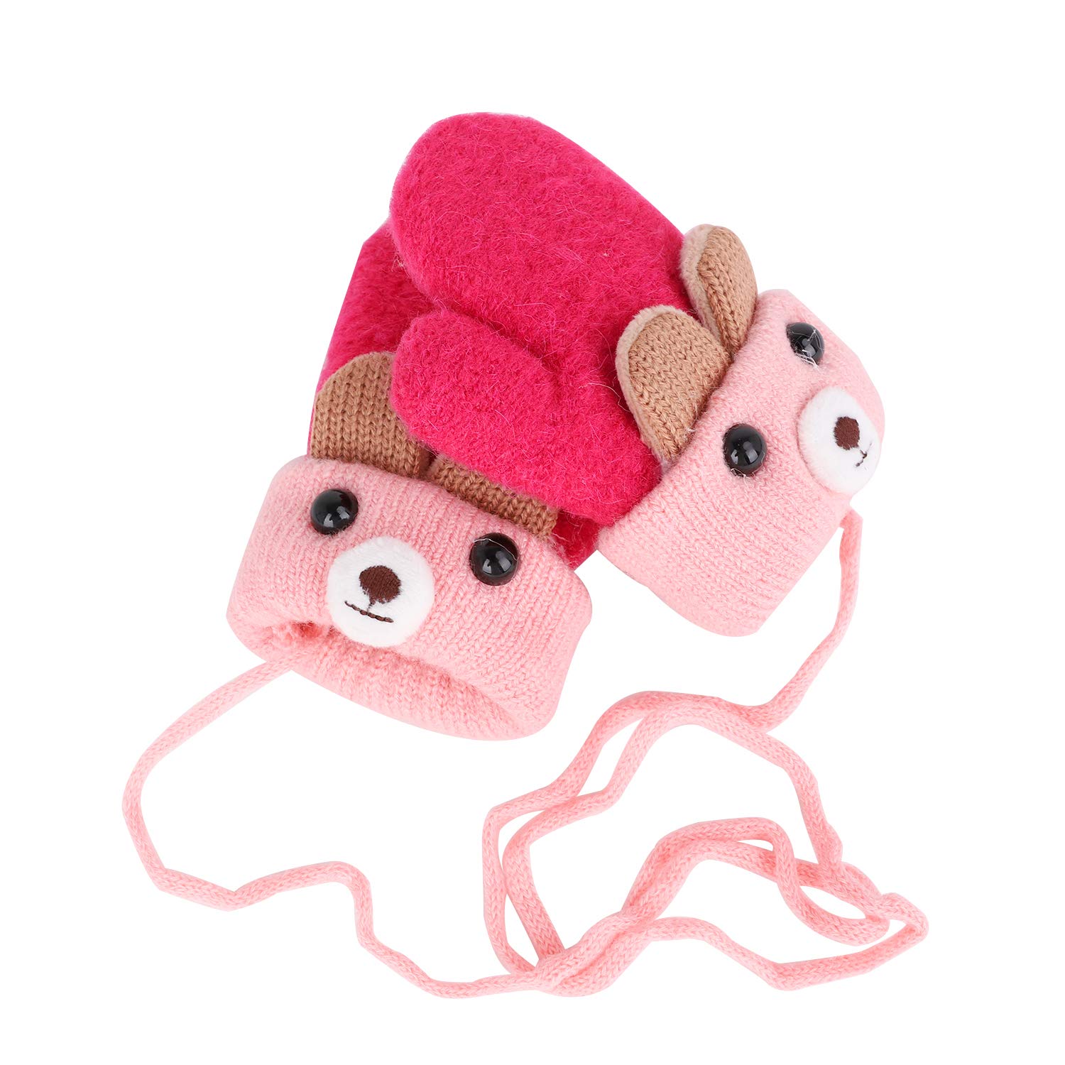 Baby Wool Winter Mittens Little Boys Girls Warm Hand Mitts Full Finger Gloves Magic Snow Mittens on String Santa Mittens Christmas Xmas Gifts