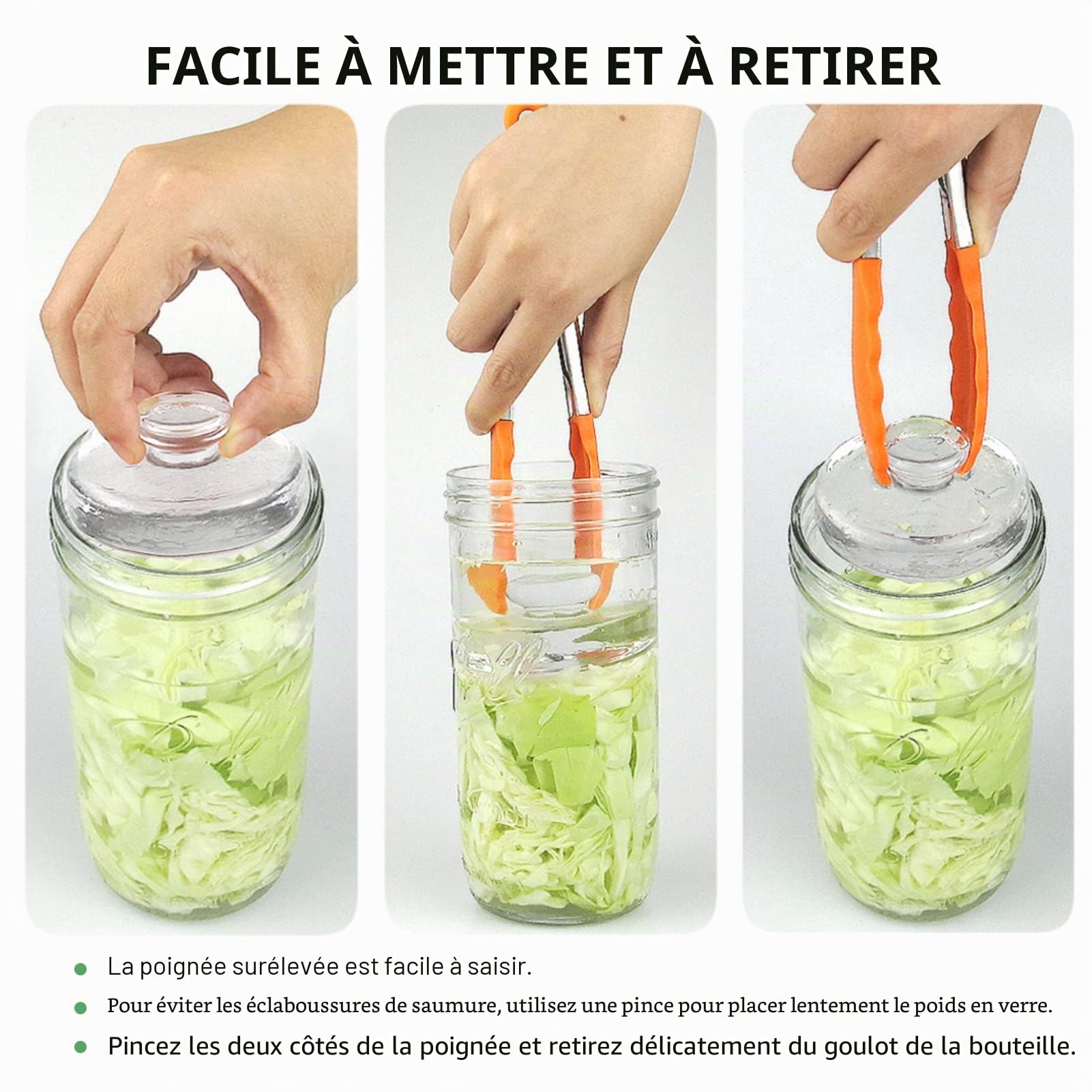 Artcome Kit de fermentation 28 pièces : 5 couvercles en acier inoxydable, 5 poids en verre, 5 sas, 6 anneaux, 6 œillets, 1 pince pour bocaux