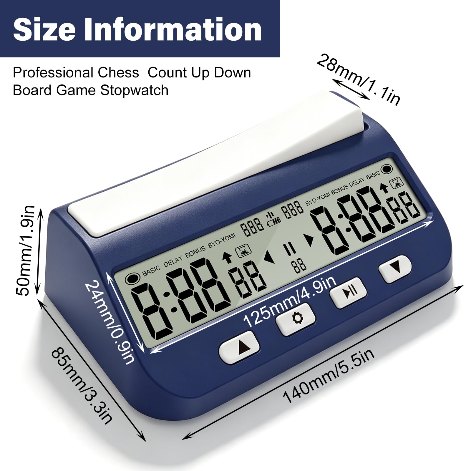 Orologio a scacchi digitale, multifunzione con conto alla rovescia, bonus, delay e conteggio verso l'alto, compatto, facile da usare, funzione di memoria per casa e tornei