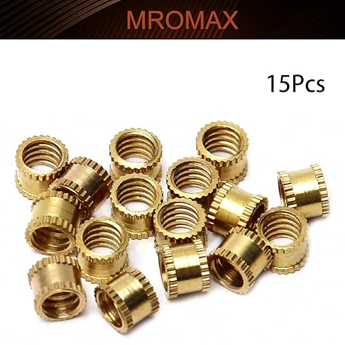Miniatura 4 de MroMax Tuercas de inserción moleteadas de 14 pulgadas, 14 pulgadas -0.787 x 0.236 in de alto x 0.315 in (OD), tuercas de inserción moleteadas hembra