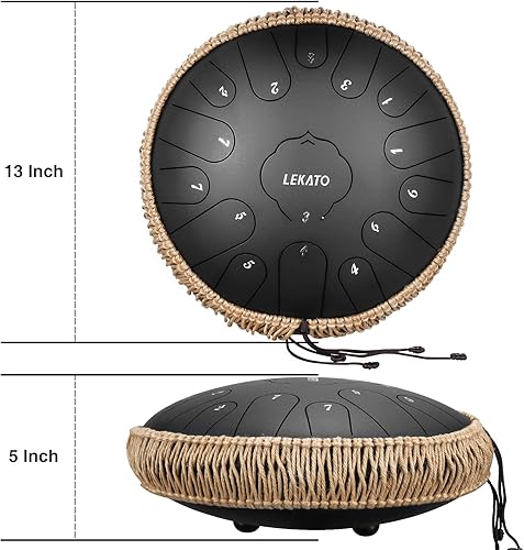 Miniatura 74 de LEKATO Tambor de lluvia para exterior, tambor de lengua de acero de 6 pulgadas, 11 notas, campanilla de lluvia de percusión para meditación, yoga