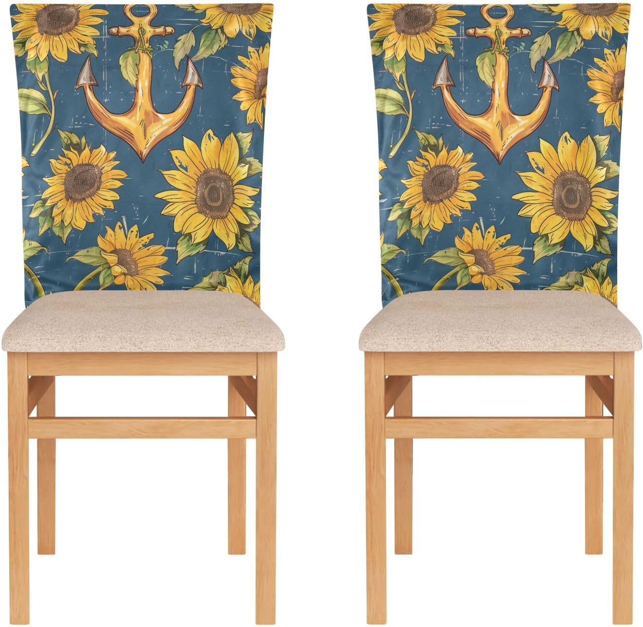 ALAZA Anchor Sunflowers Chair Back Cover Set of 6, Washable Reusable Removable Chair Slipcovers Decorative Chair Cover for Home Kitchen Wedding Party