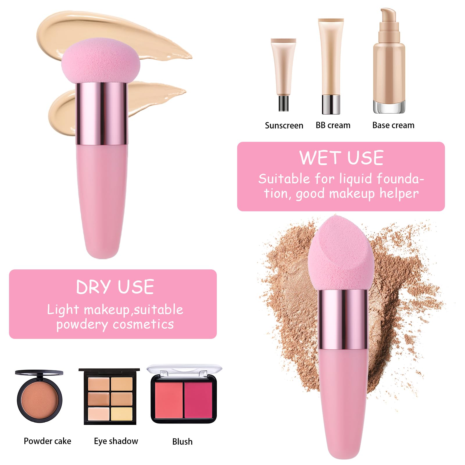 Sibba Make Up Schwammhalter Puderquaste 6 Stück Beauty Mixer Mischapplikator Pilze Foundation Pinsel Gesichts Creme Griff Pinsel Kosmetikkopf Kleiner Rouge Make Up Set Concealer (Rosa)