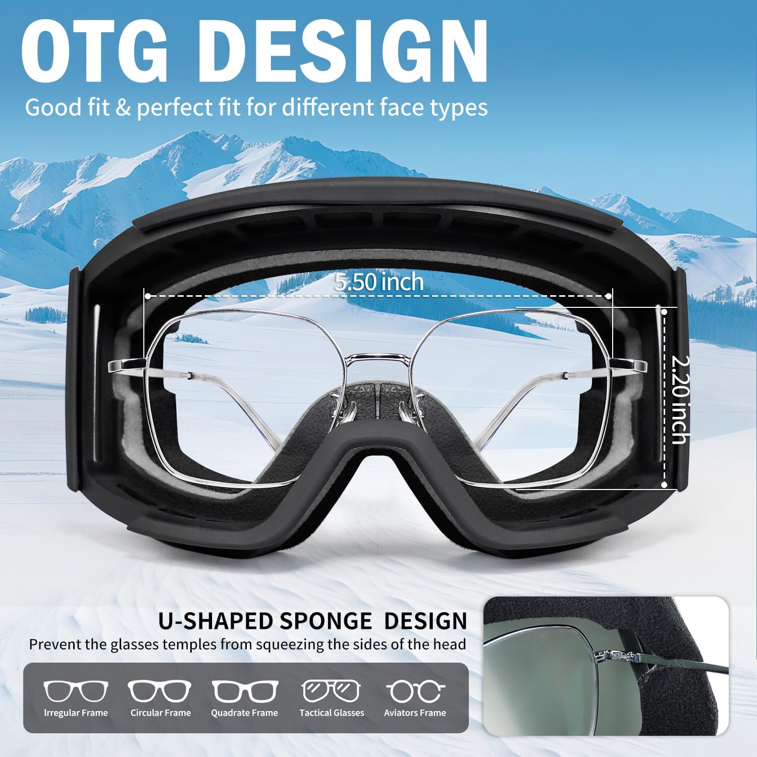 Ski Goggles for Men Women,Anti Fog UV Protection Snowboard Goggles for Adult & Youth,OTG Snow Skiing Goggles - Image 6
