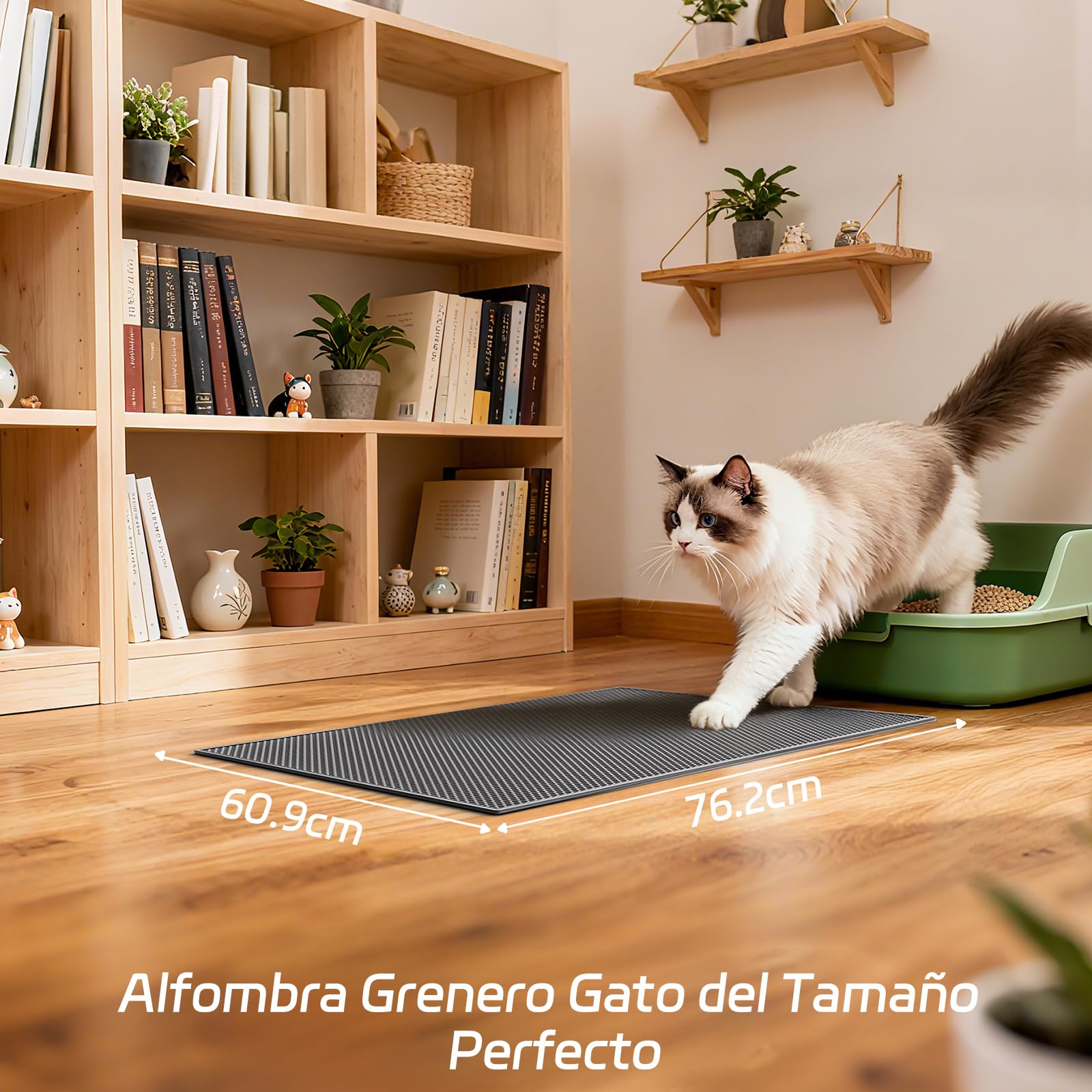 Garoopion Alfombra Arenero Gato, 76x61cm Alfombrilla Arenero Gato, Impermeable Alfombra Arena Gatos, Diseño de Doble Capa en Forma de Panal, Gris, 1 Lado Conectado