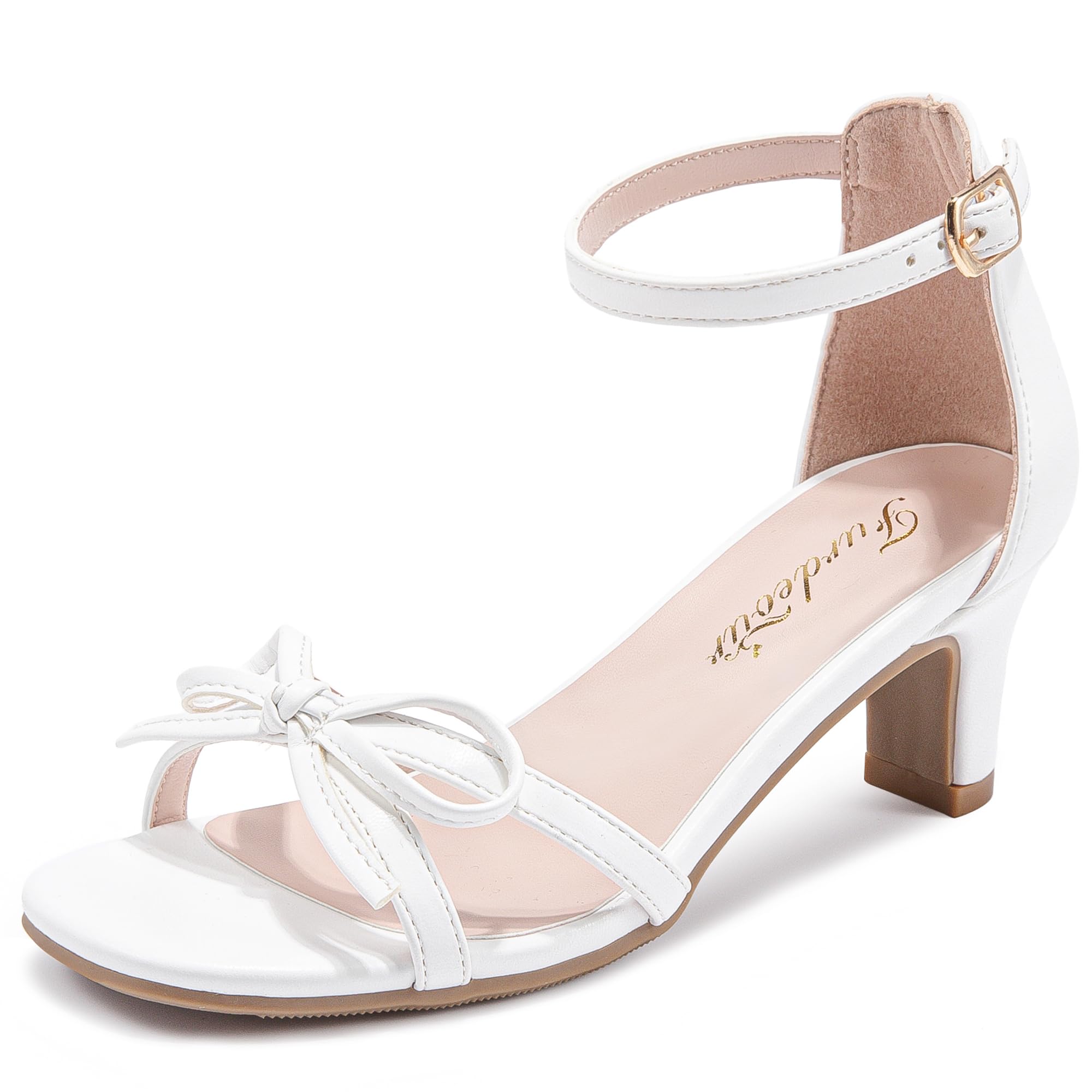 Furdeour Heels for Girls Dress Shoes Bow High Heel Sansals Flower Girl Shoes for Big Kids Teen Dance Birthday Party Pageant