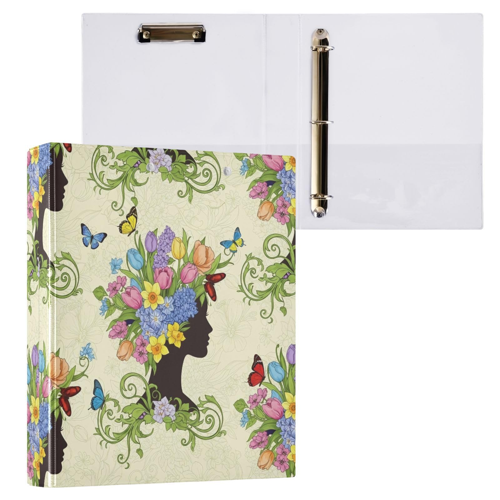 Carpeta de 3 anillos, carpeta de anillos en D coloridos florales, paquete de 2 | Con portapapeles y bolsillos, para escuela, universidad, oficina
