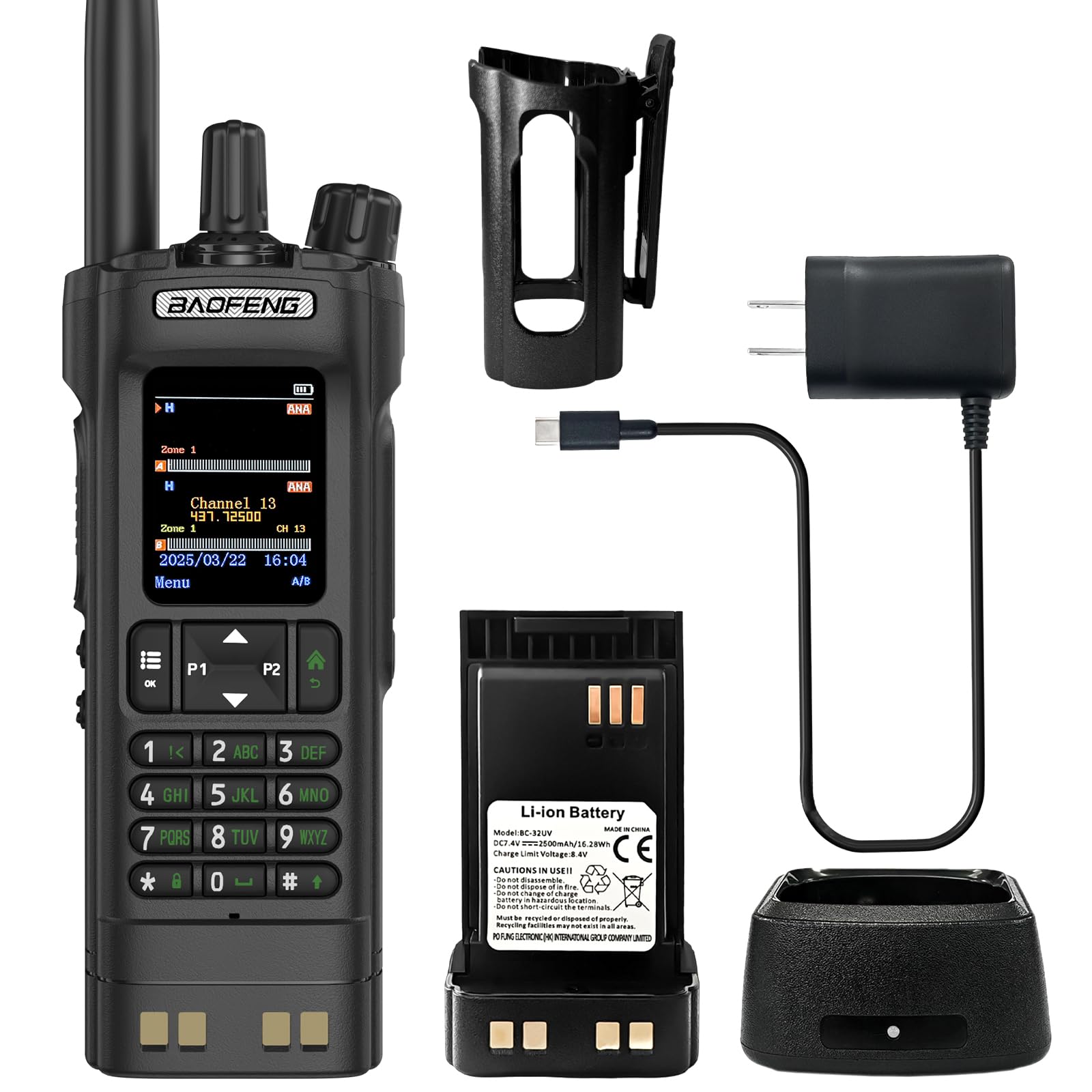 BAOFENG DM-32 DMR Radio 10W High Power Walkia Talkie GPS/APRS Two Way Raido USB-C Charging Multi-Band FM/AM Wakkie Talkie DM32 with Radio Cases (Black)