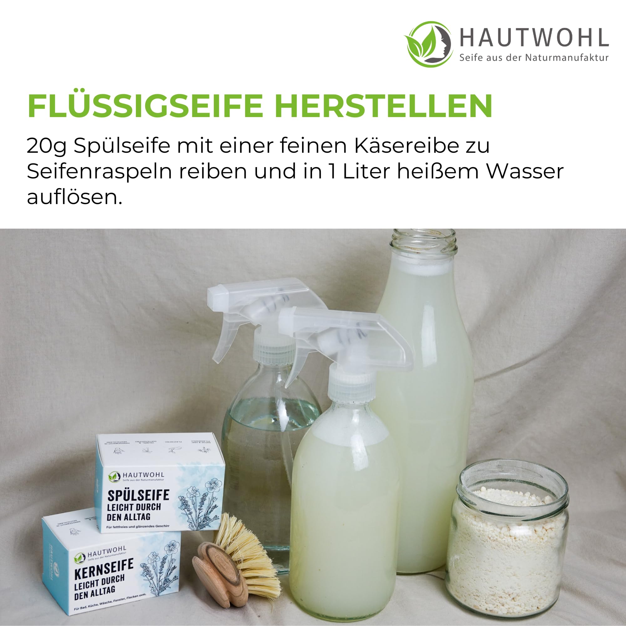 Feste Spülseife für glänzendes Geschirr - Handgemacht in Deutschland, vegan, duftstofffrei, palmölfrei, biologisch abbaubar & plastikfrei