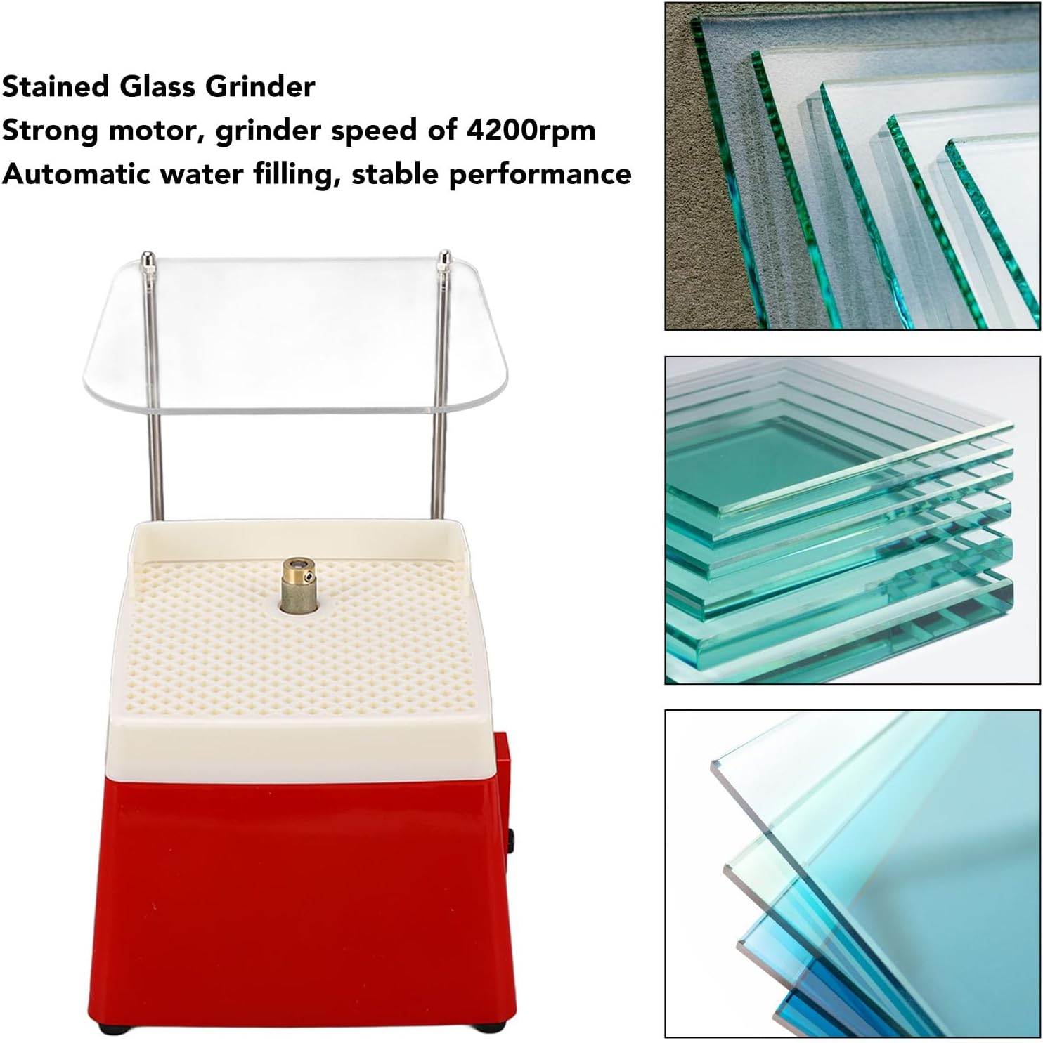 Stained Glass Grinder Electric Machine, with Powerful Motor Spiral Design Grinder with 5 / 8in and 1in grinding bits Acrylic Baffle, Plastic Mesh stage for Grinding