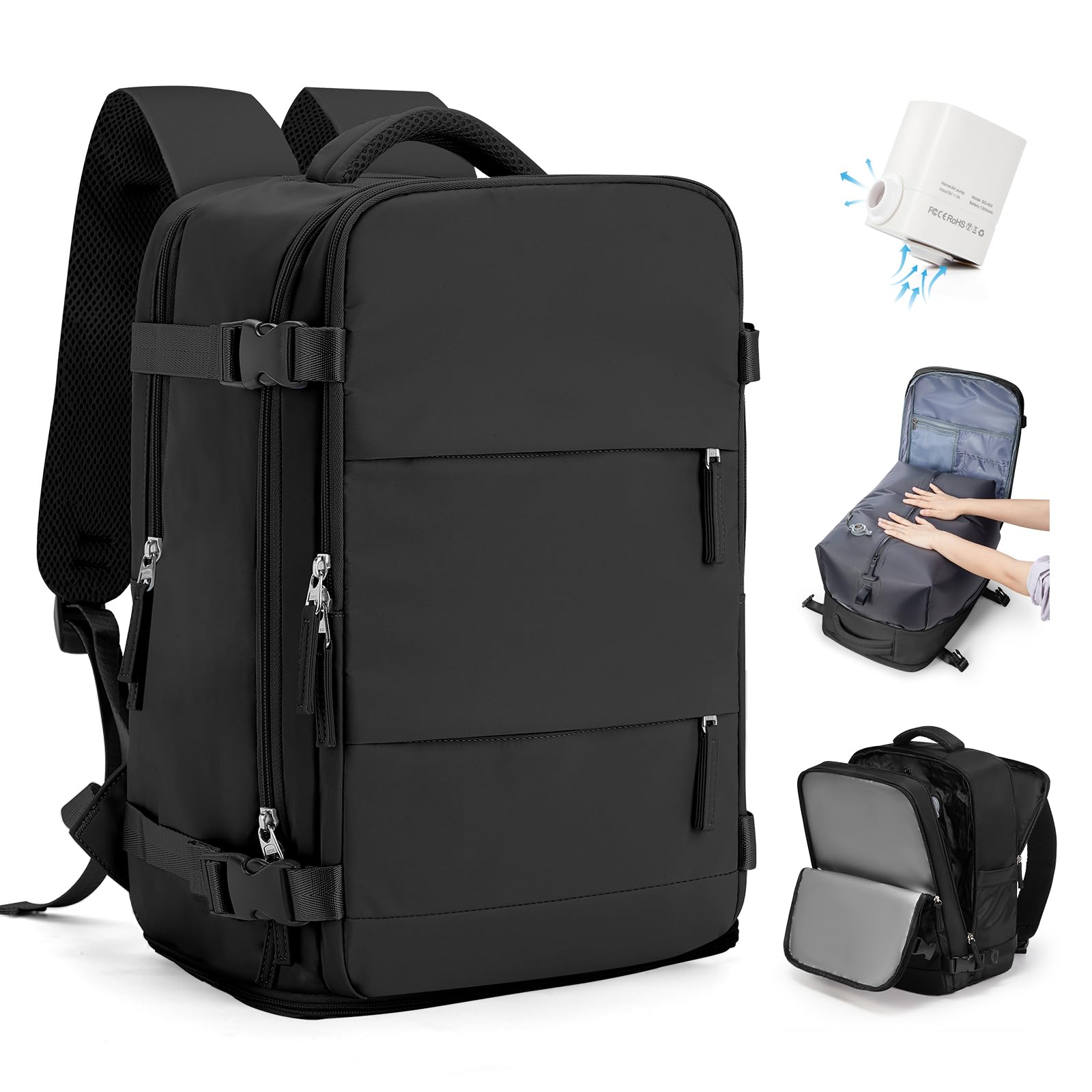 Vakuum Rucksack Ryanair Handgepäck 40x30x20 Reiserucksack Wasserdichter Unter Dem Sitz Handgepäck Rucksack Flugzeuge Reisetasche Weekendertasche Wanderrucksack Lässiger Tagesrucksack,M1-schwarz